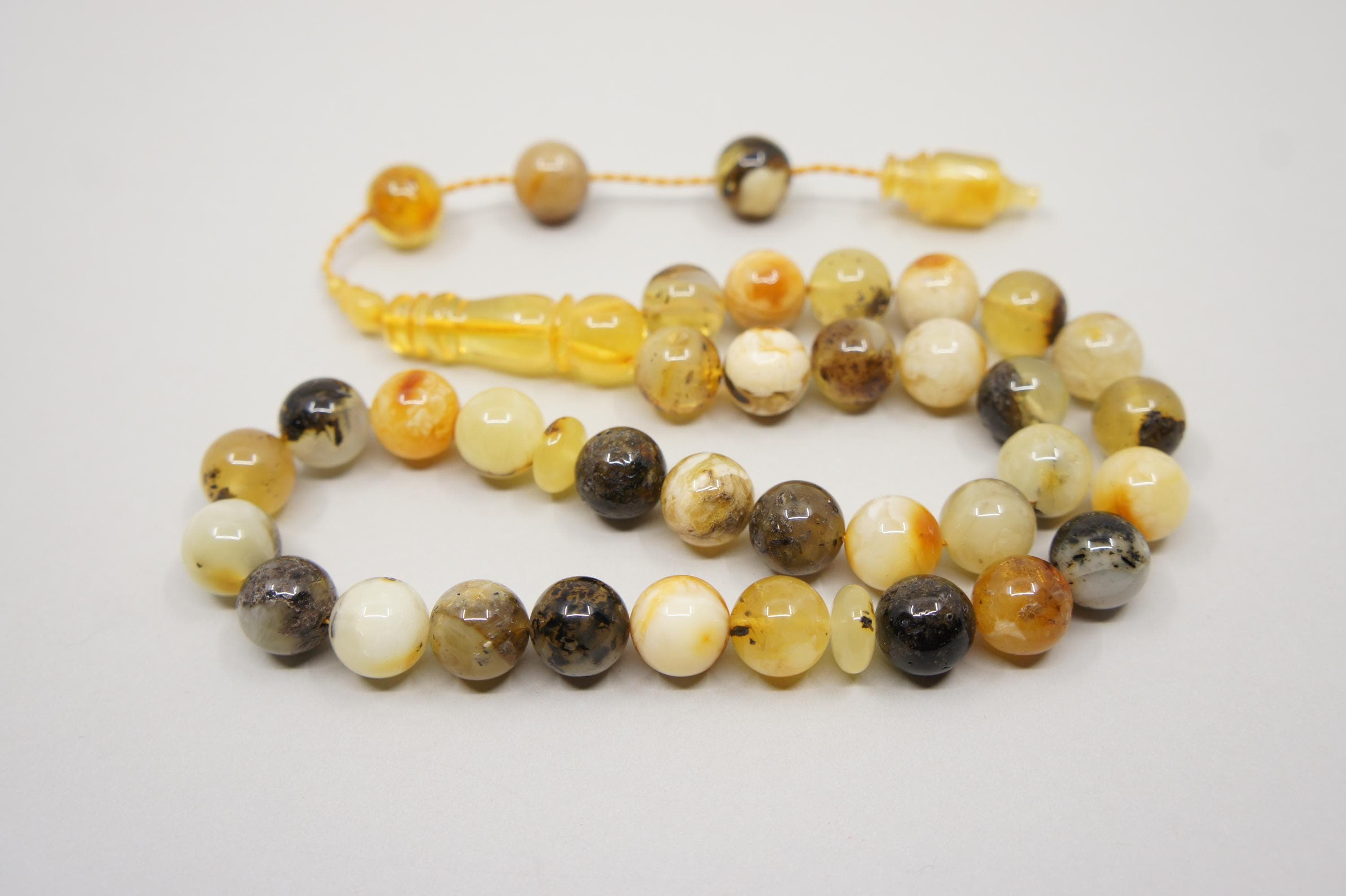 Islamic natural Amber Prayer 33 Round Beads, Muslim Tasbih Misbaha, Handmade Rosary #1746 - image 5