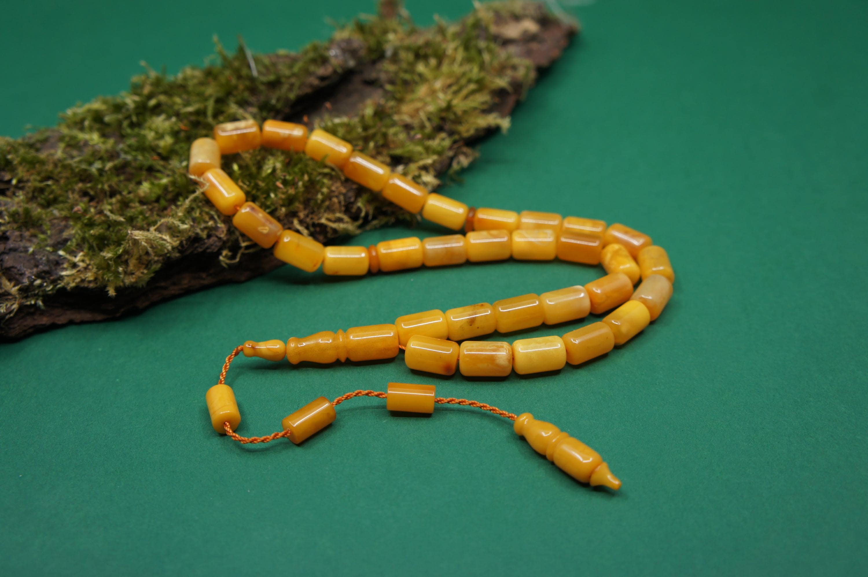 Islamic Natural Baltic Amber Prayer 33 Capsule Beads: Handmade Muslim Tasbih Misbaha Rosary #2391