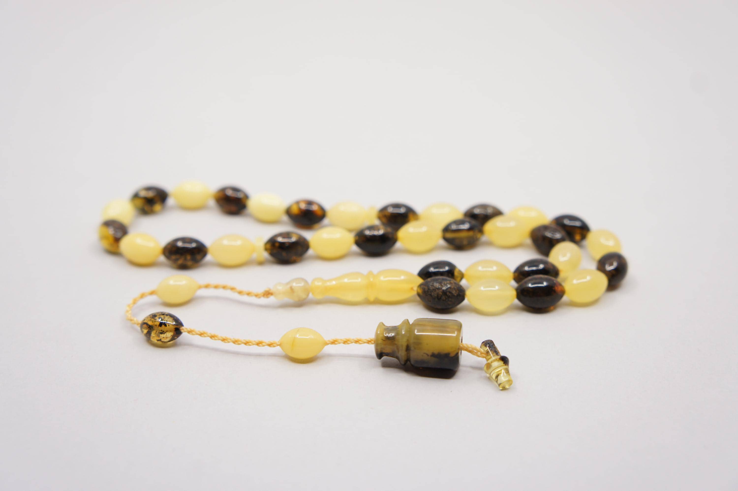 Islamic Natural Baltic Amber Prayer 33 Olive Beads, Muslim Tasbih Misbaha Rosary, Handmade #2683 - image 4