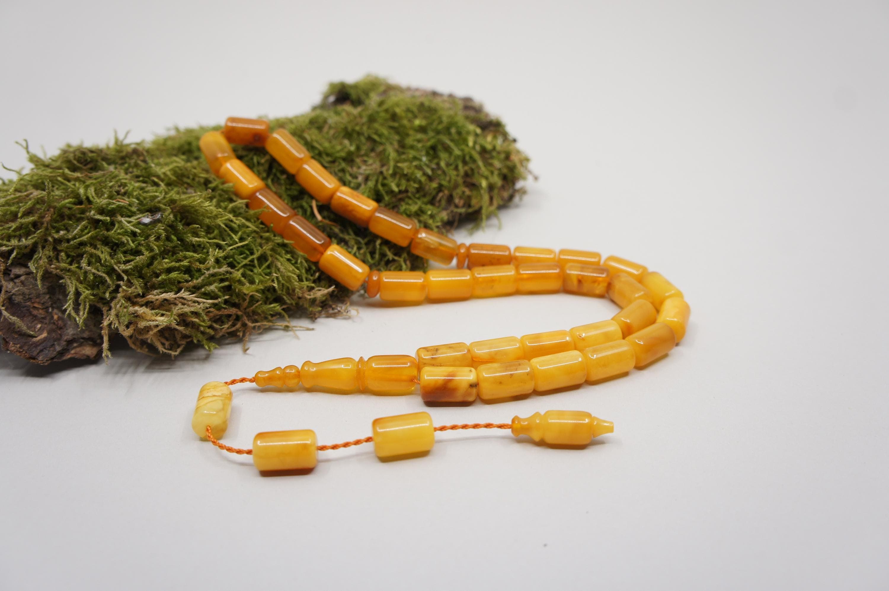 Islamic Natural Baltic Amber Prayer 33 Capsule Beads: Handmade Muslim Tasbih Misbaha Rosary #2255