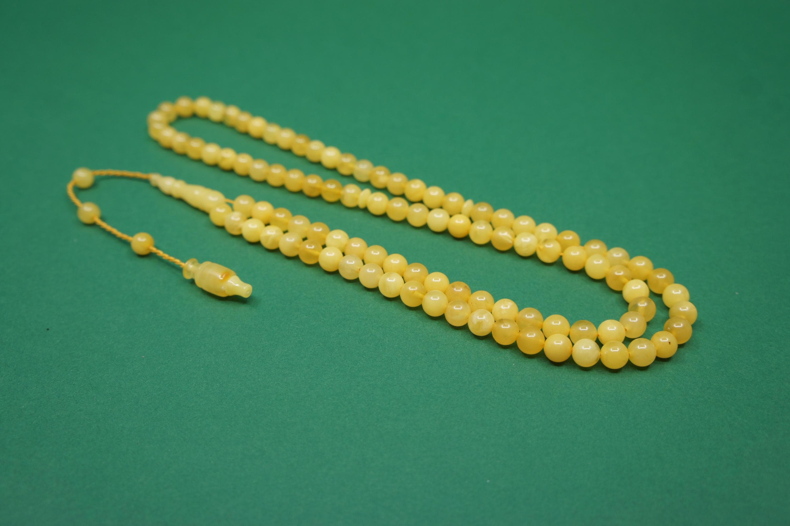 Islamic Natural Amber Prayer 99 Round Beads, Muslim Tasbih Misbaha, Handmade Prayer Rosary #1876 - image 5