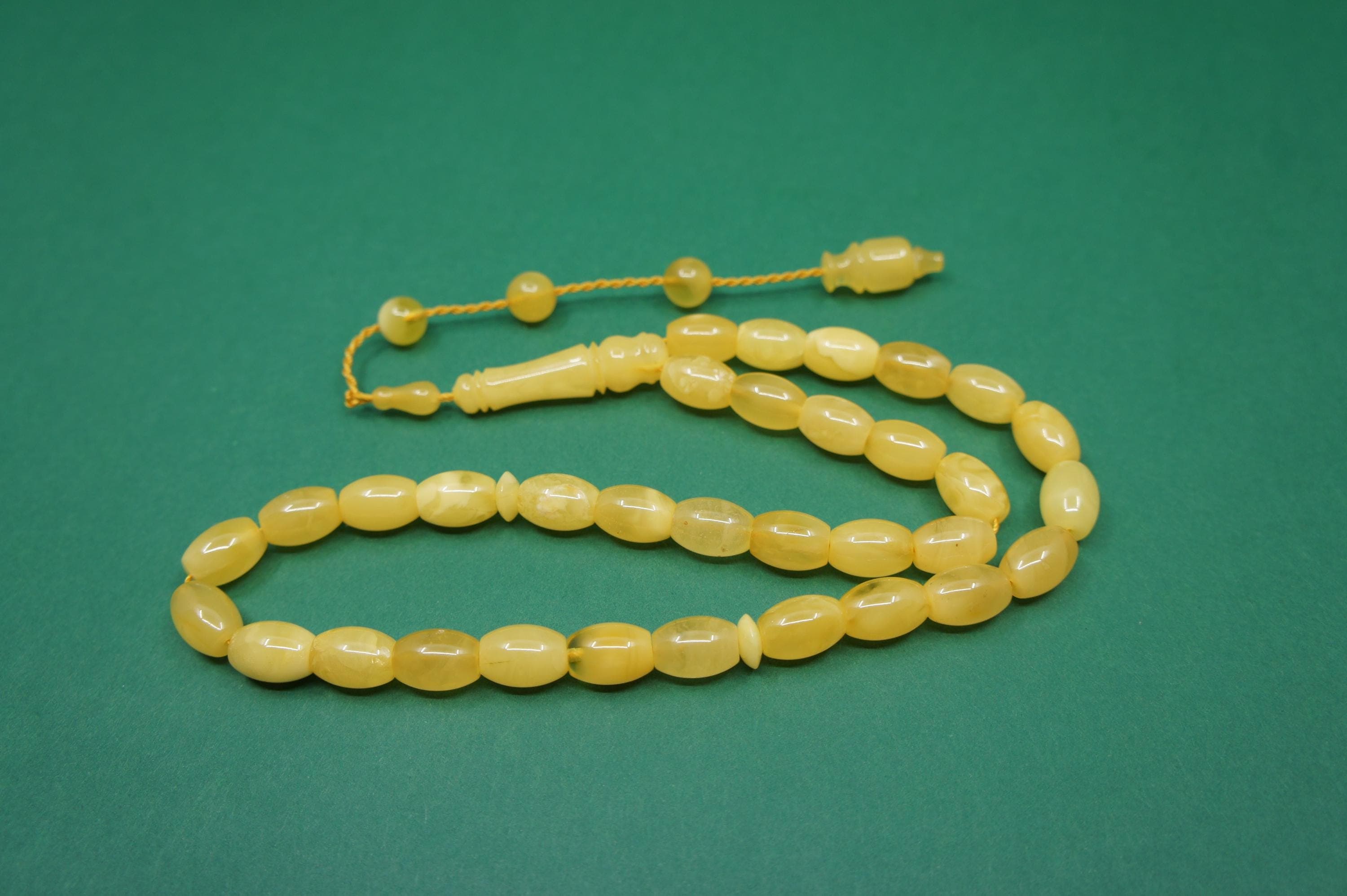 Islamic Natural Baltic Amber Prayer 33 Barrel Beads, Muslim Tasbih Misbaha, Handmade Rosary #2560 - image 5