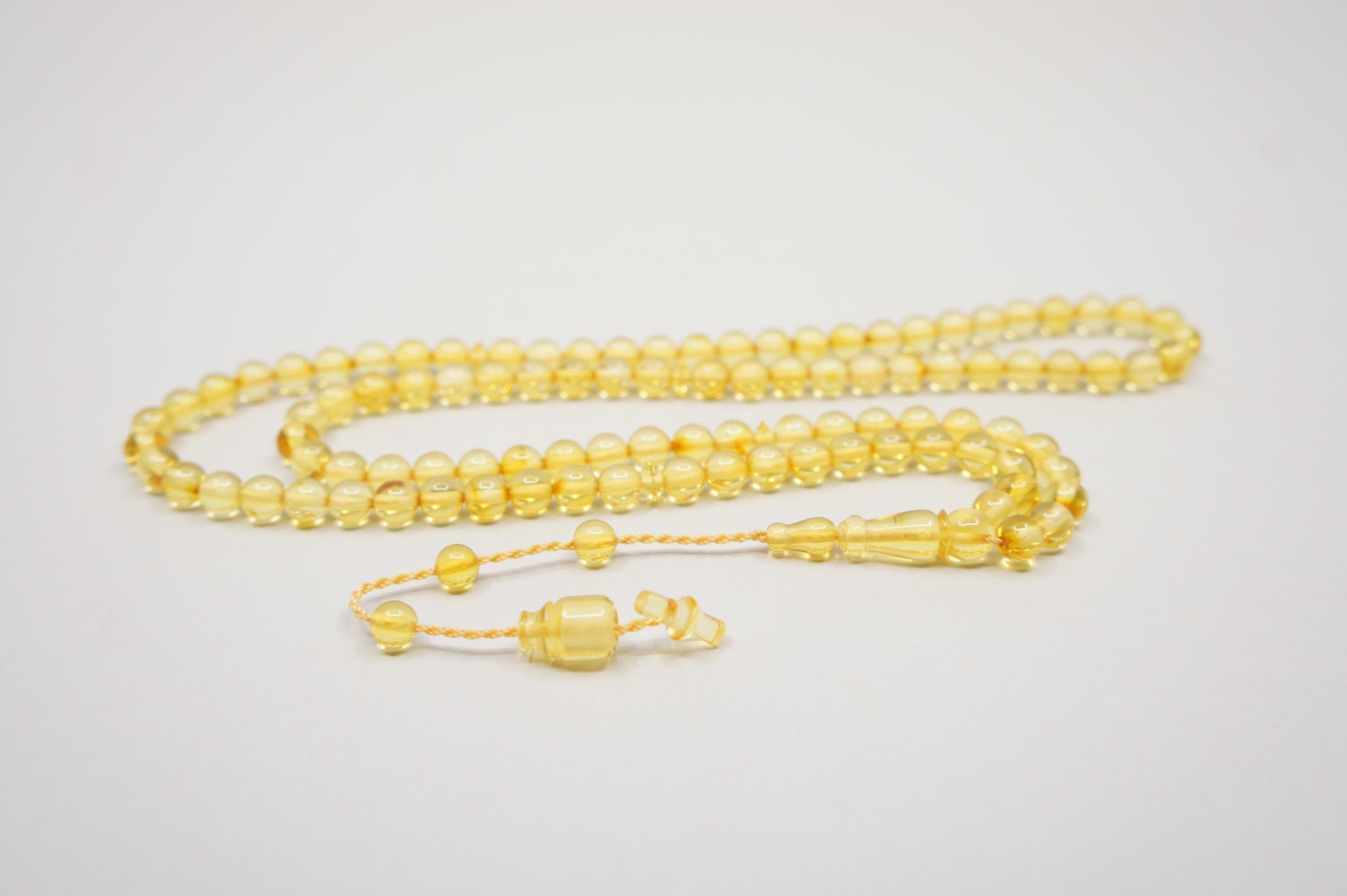 Islamic Natural Baltic Amber Prayer 33 Round Beads: Muslim Tasbih Misbaha, Handmade Rosary #1992 - image 3