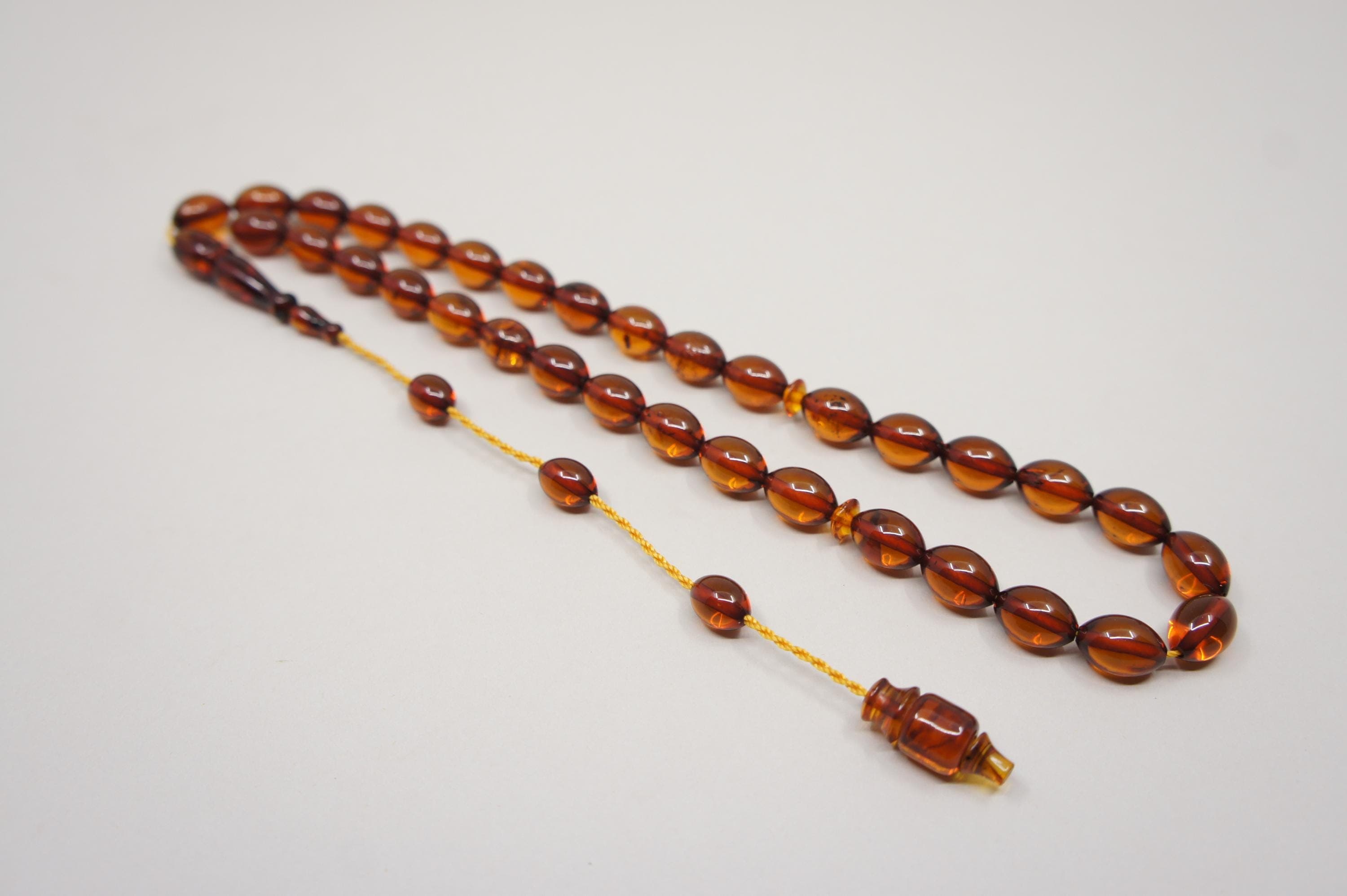 Islamic Natural Baltic Amber Prayer 33 Olive Beads, Muslim Tasbih Misbaha, Handmade Rosary #2350 - image 5