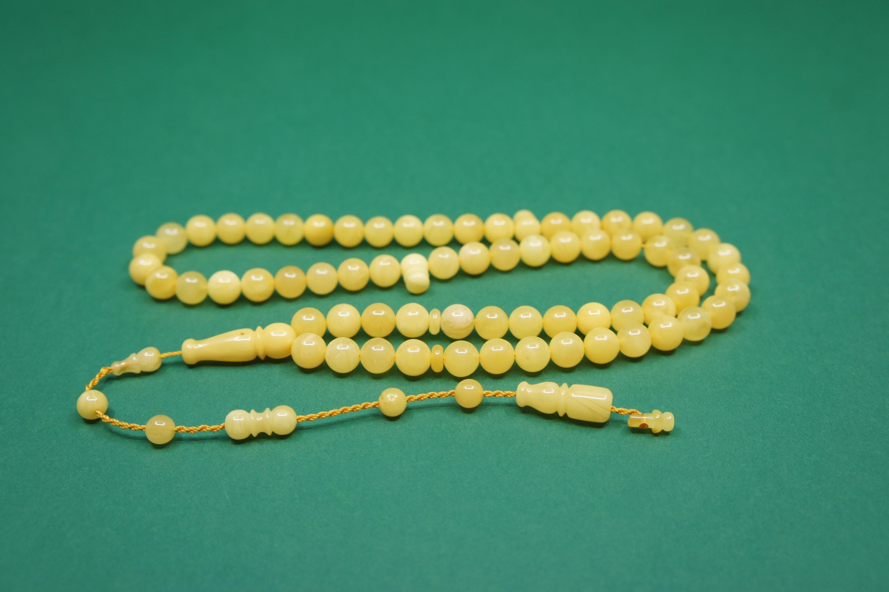 Islamic Natural Baltic Amber Prayer 33 Round Beads, Handmade, Muslim Tasbih Misbaha Rosary #2115 - image 3