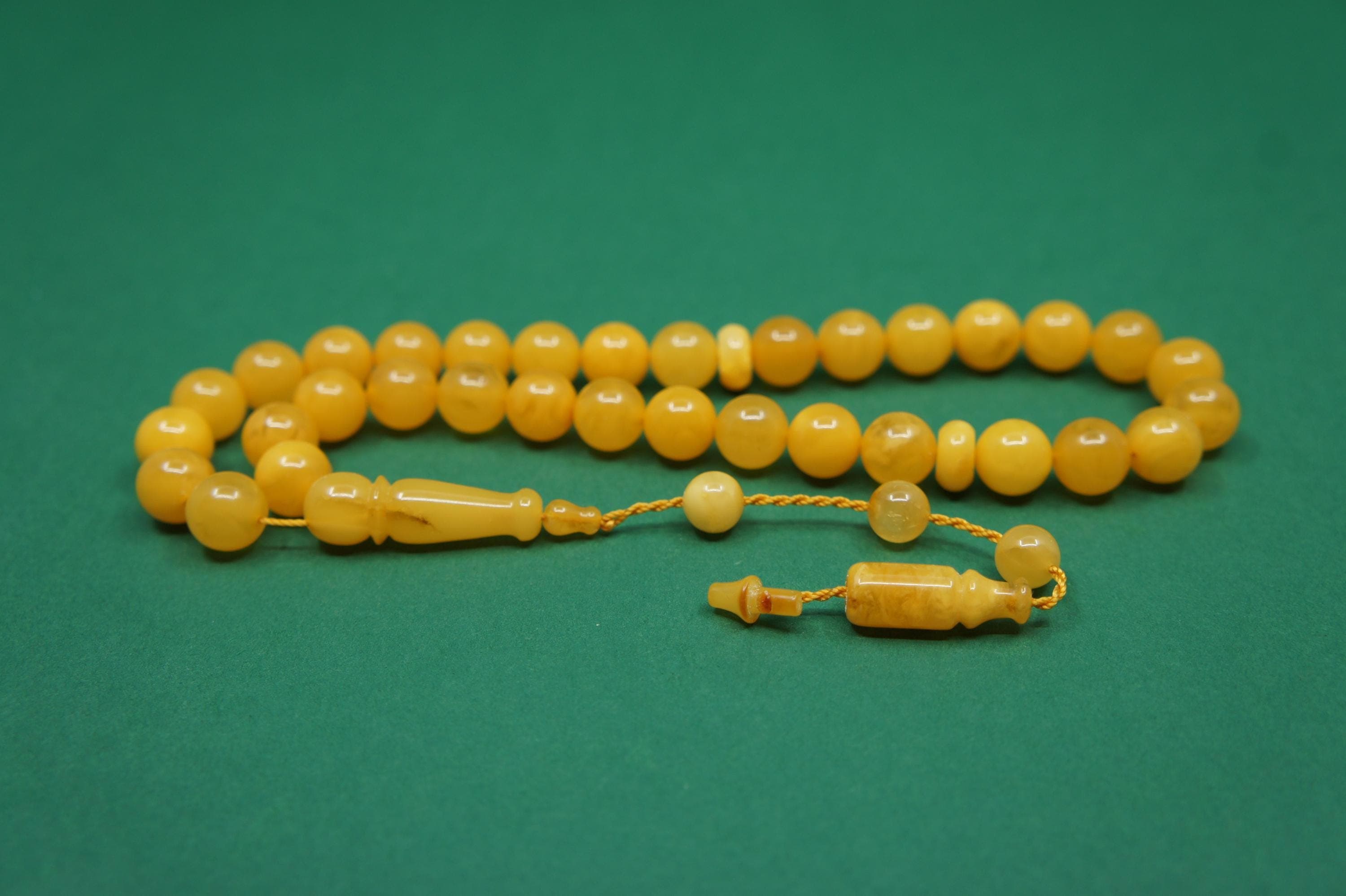 Islamic Natural Baltic Amber Prayer 33 Round Beads, Muslim Tasbih Misbaha, Handmade Rosary #1783 - image 5
