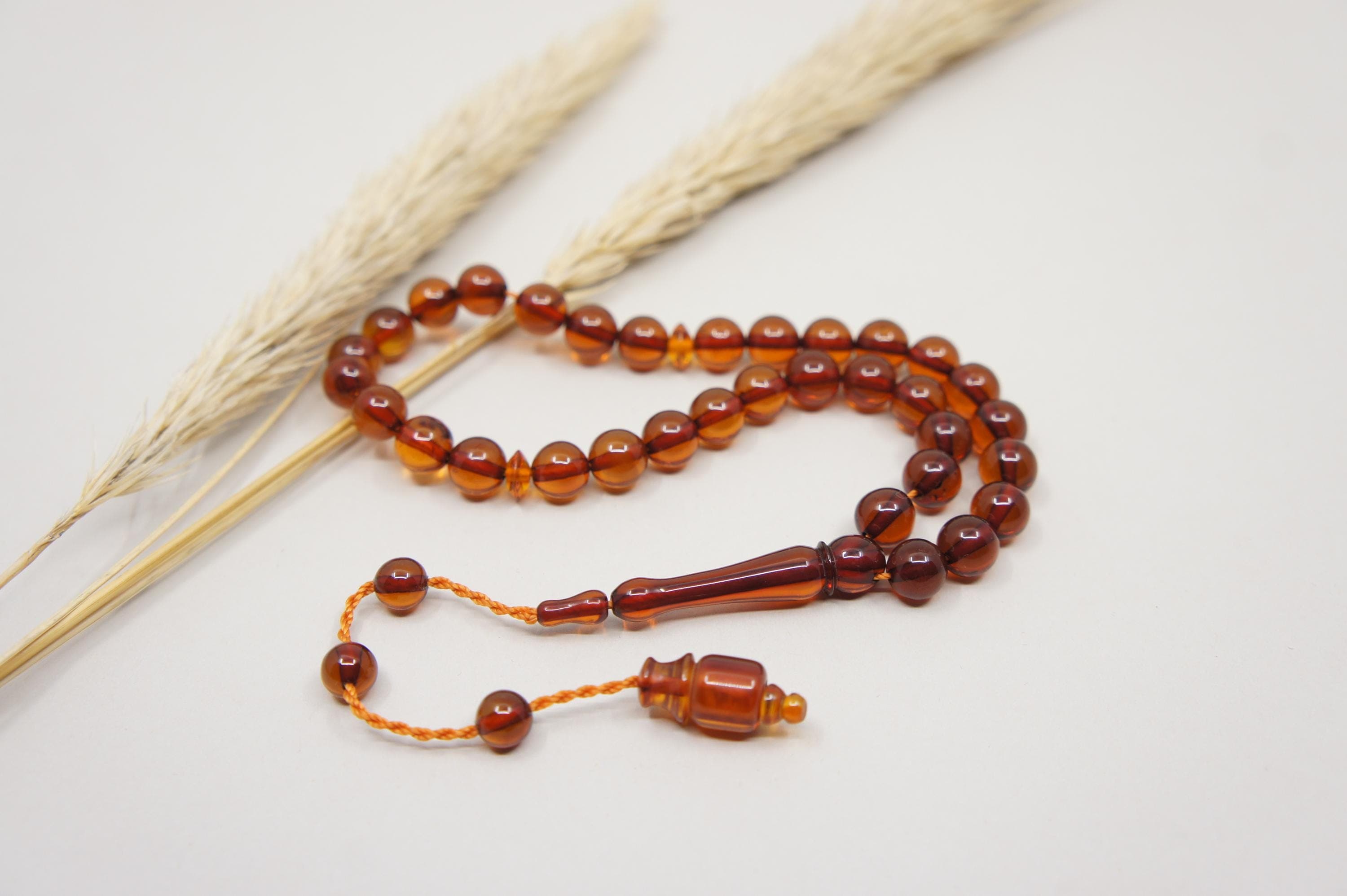 Islamic Natural Baltic Amber Prayer 33 Round Beads, Muslim Tasbih Misbaha, Handmade #2121