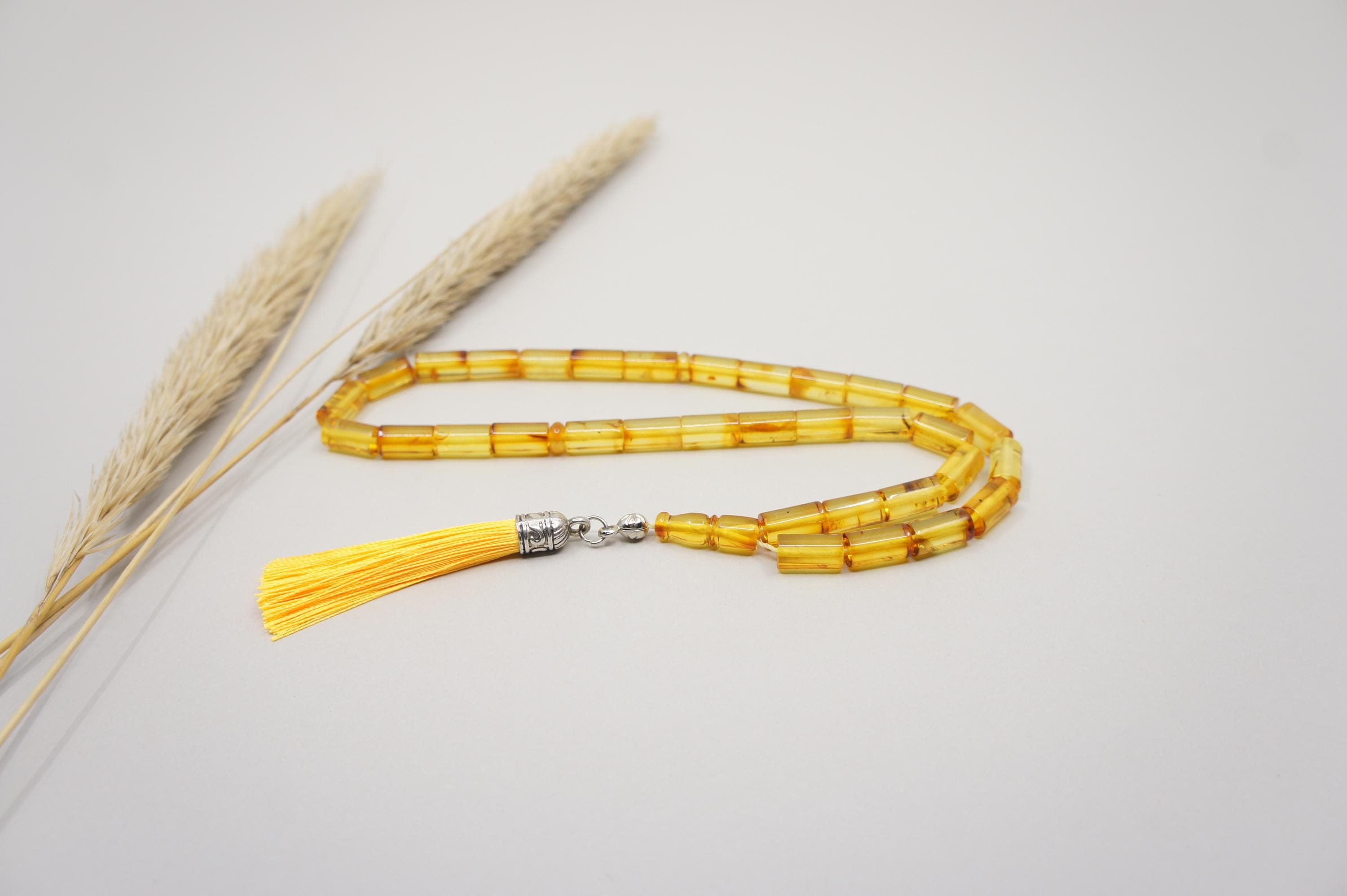 Islamic Natural Baltic Amber Prayer 33 Capsule Beads, Handmade, Muslim Tasbih Misbaha Rosary #2172