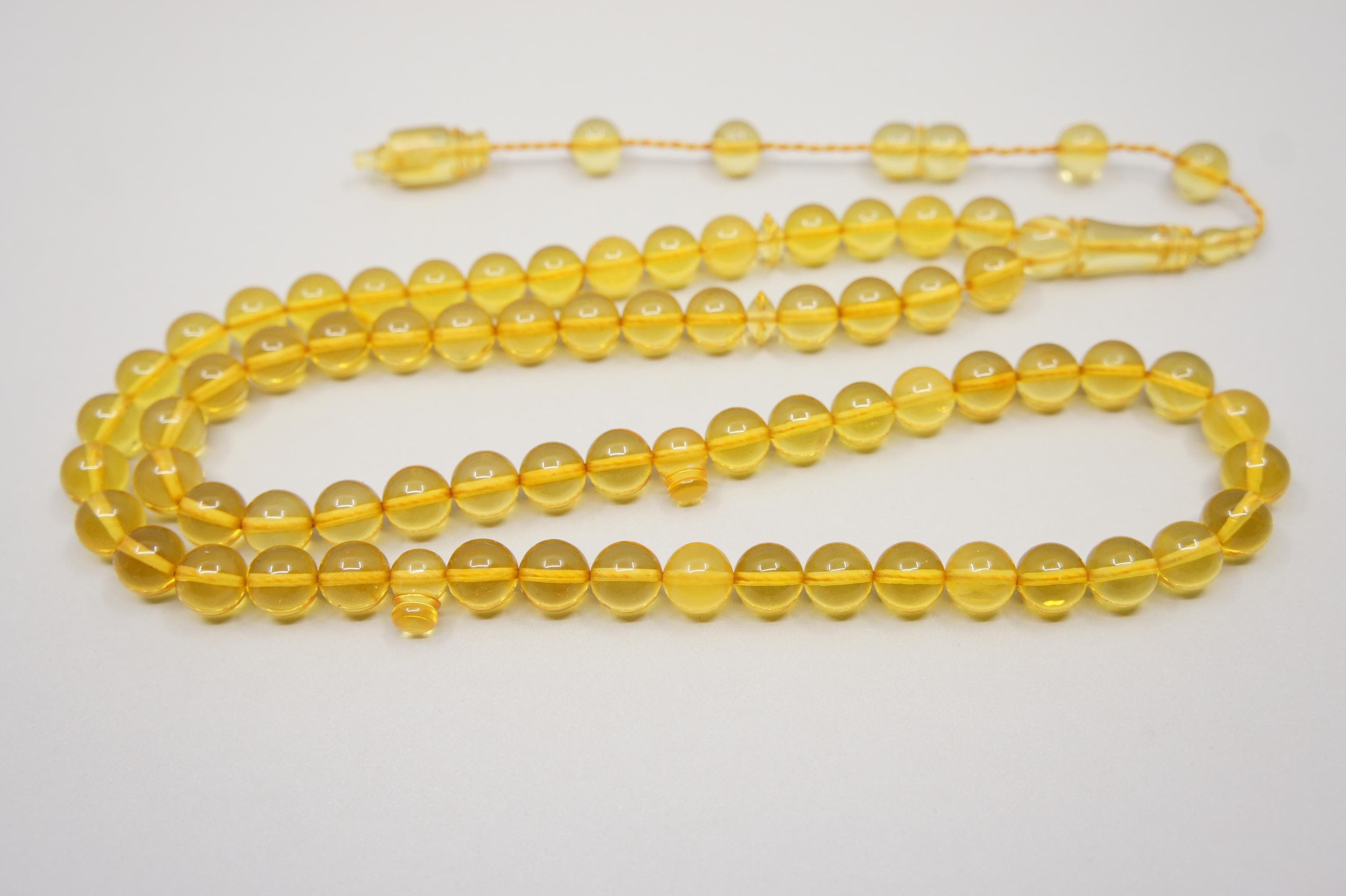 Islamic Natural Amber Prayer 66 Clear Round Beads, Handmade Muslim Tasbih Misbaha Rosary #1750 - image 5
