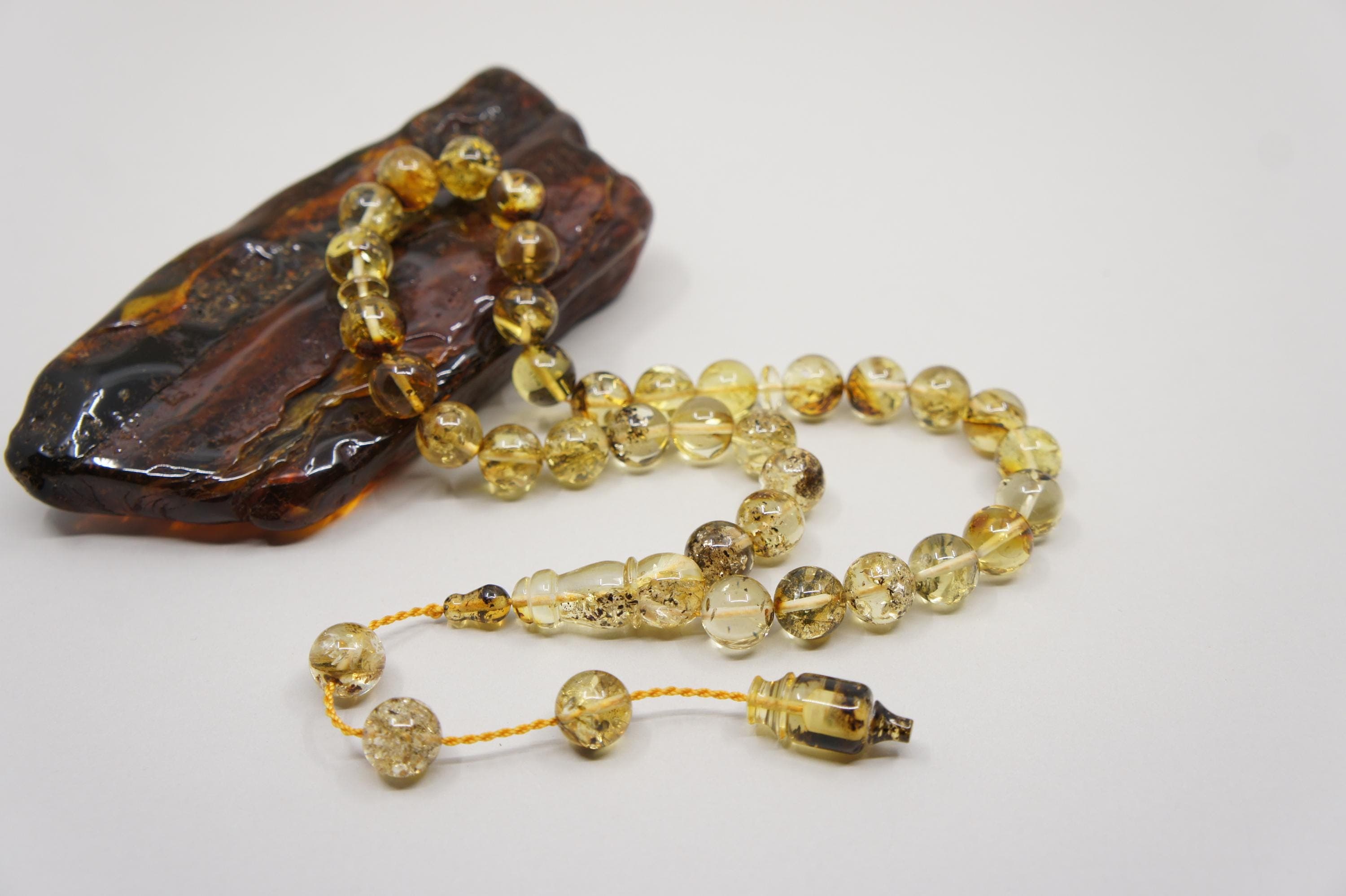 Islamic Natural Baltic Amber Prayer 33 Round Beads, Muslim Tasbih Misbaha, Handmade Rosary #1749