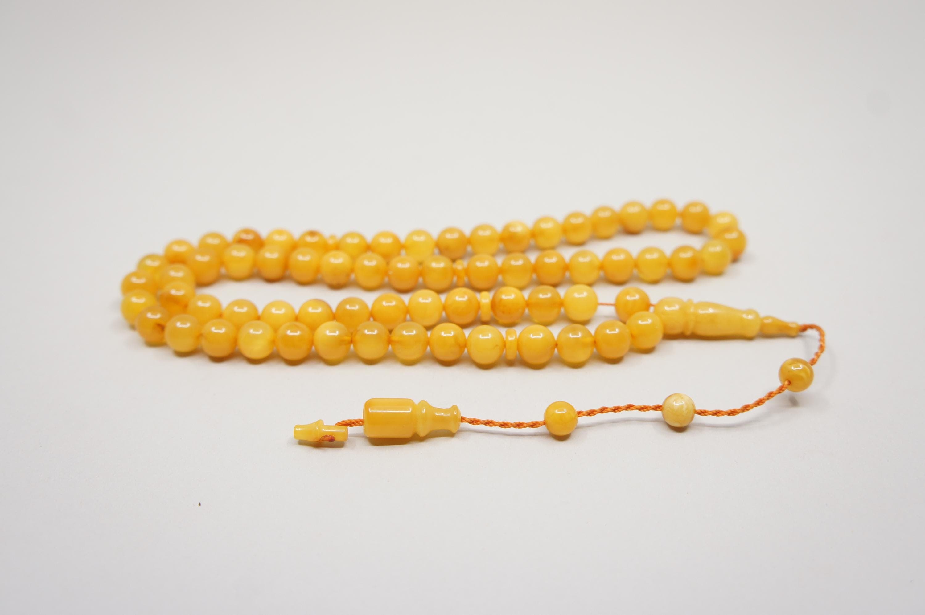 Islamic Natural Amber Prayer 66 Round Beads, Muslim Tasbih Misbaha, Handmade Prayer Rosary #1839 - image 3