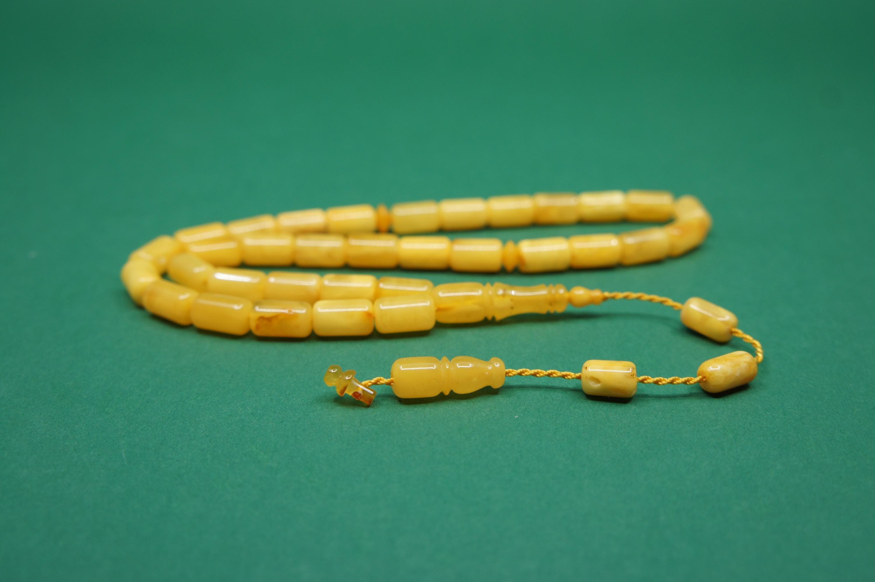 Islamic Natural Baltic Amber Prayer 33 Capsule Beads: Muslim Tasbih Misbaha Rosary, Handmade #2197 - image 3