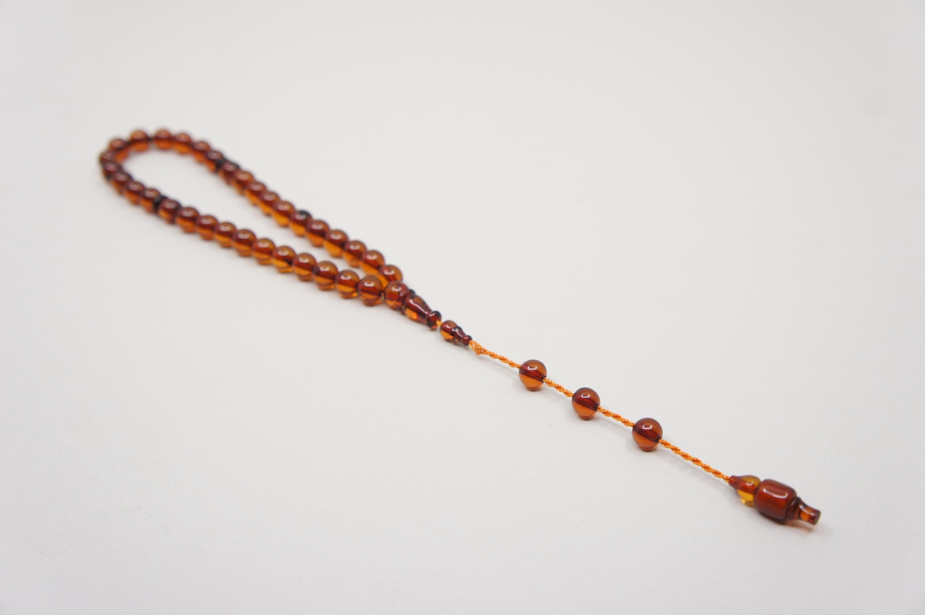 Islamic Natural Baltic Amber Prayer 33 Round Beads, Muslim Tasbih Misbaha Rosary, Handmade #2533 - image 5