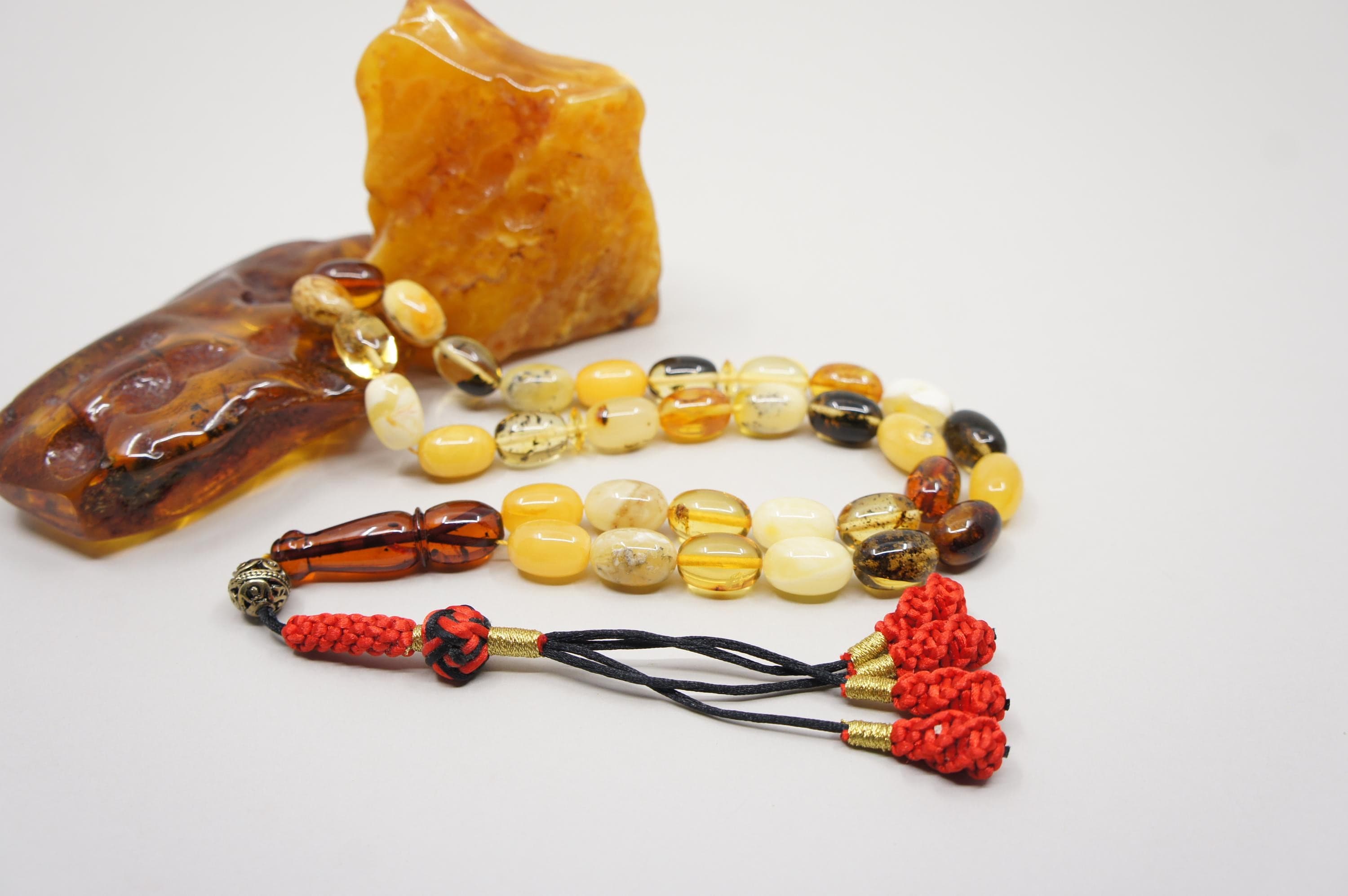 Islamic Natural Baltic Amber Prayer 33 Oval Beads, Muslim Tasbih Misbaha, Handmade Rosary #1996