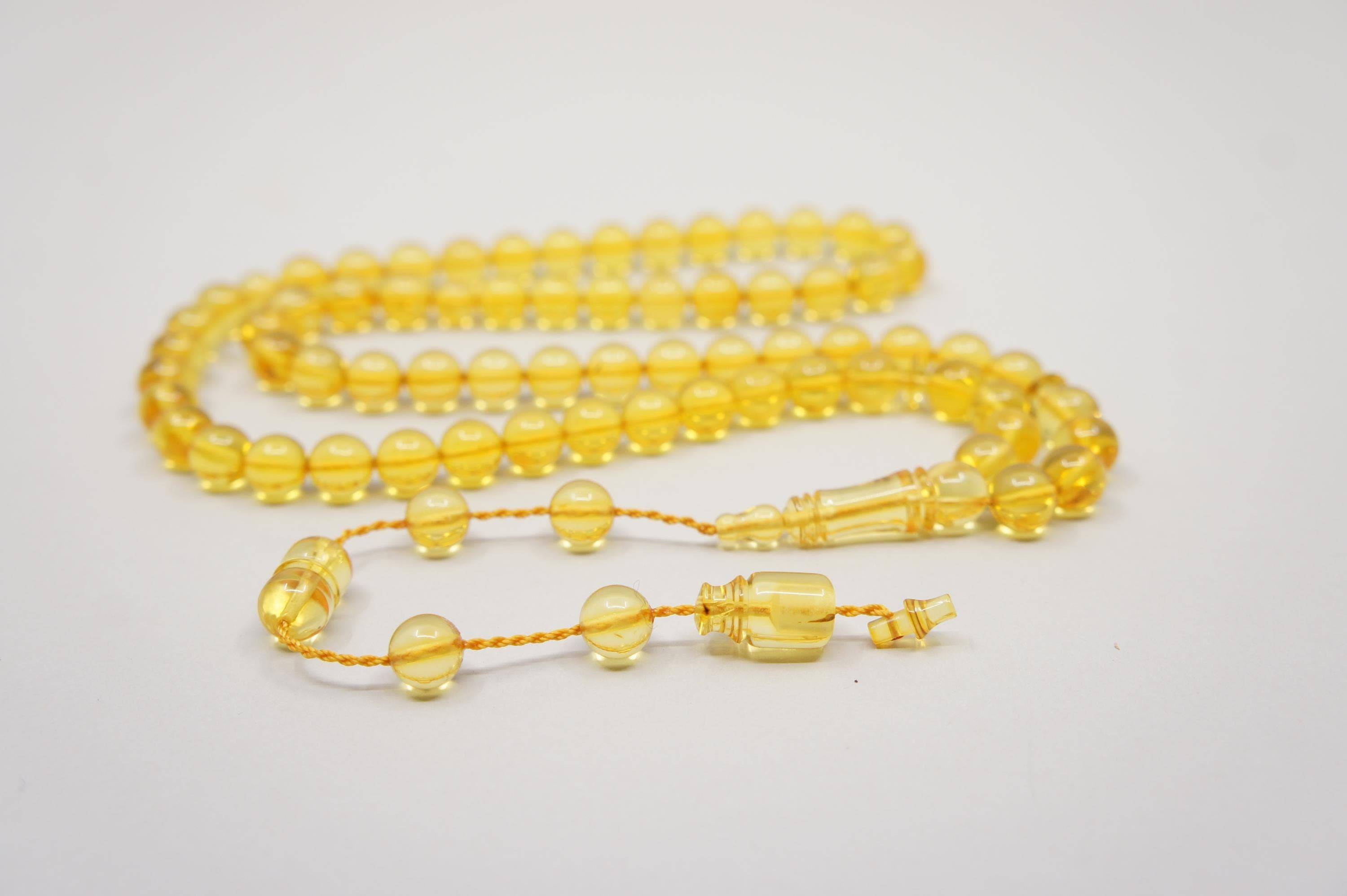 Islamic Natural Amber Prayer 66 Clear Round Beads, Handmade Muslim Tasbih Misbaha Rosary #1750 - image 3