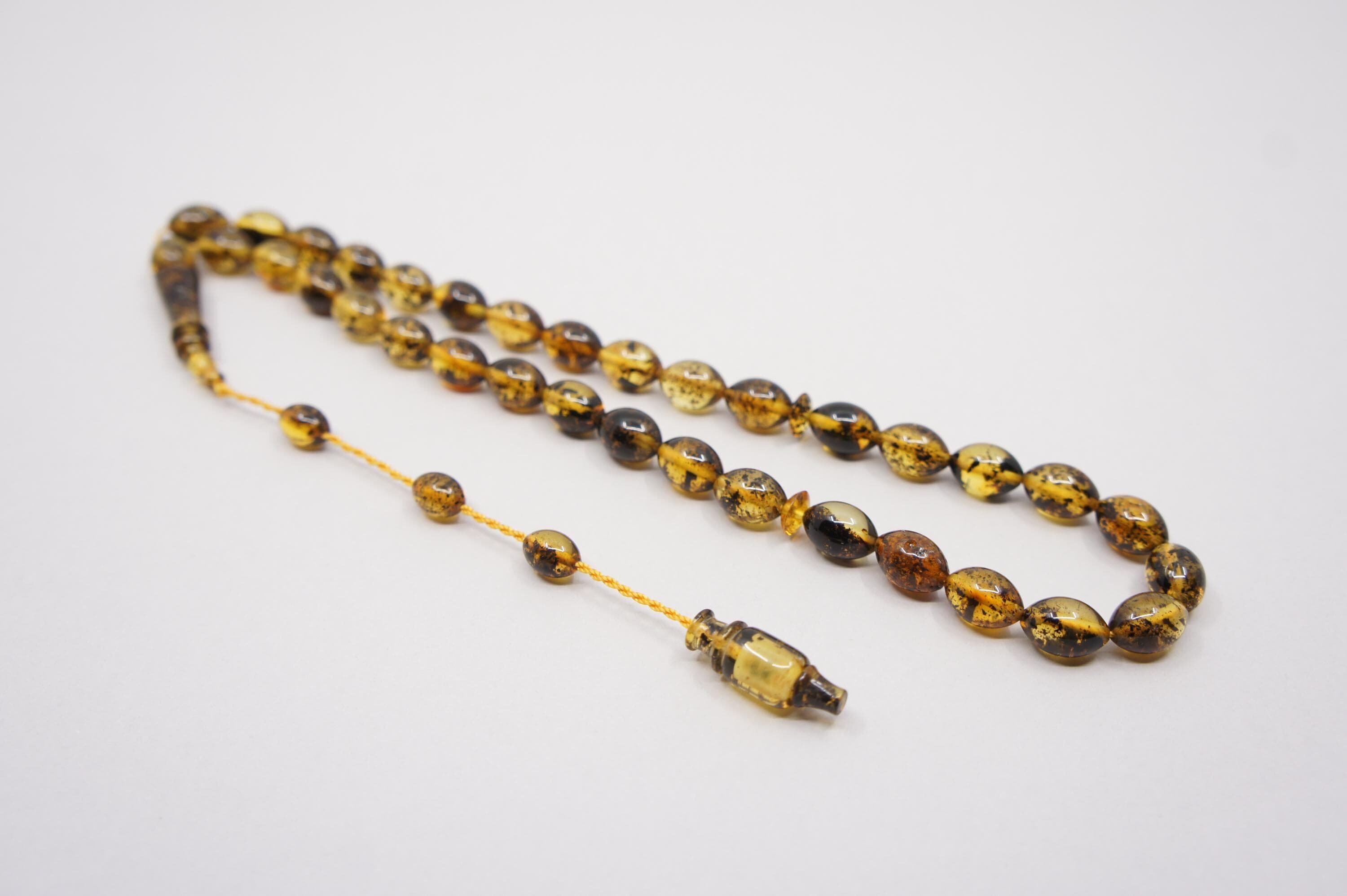 Baltic Amber Islamic Prayer 33 Olive Inclusion Beads, Handmade Muslim Tasbih Misbaha Rosary #2652 - image 5