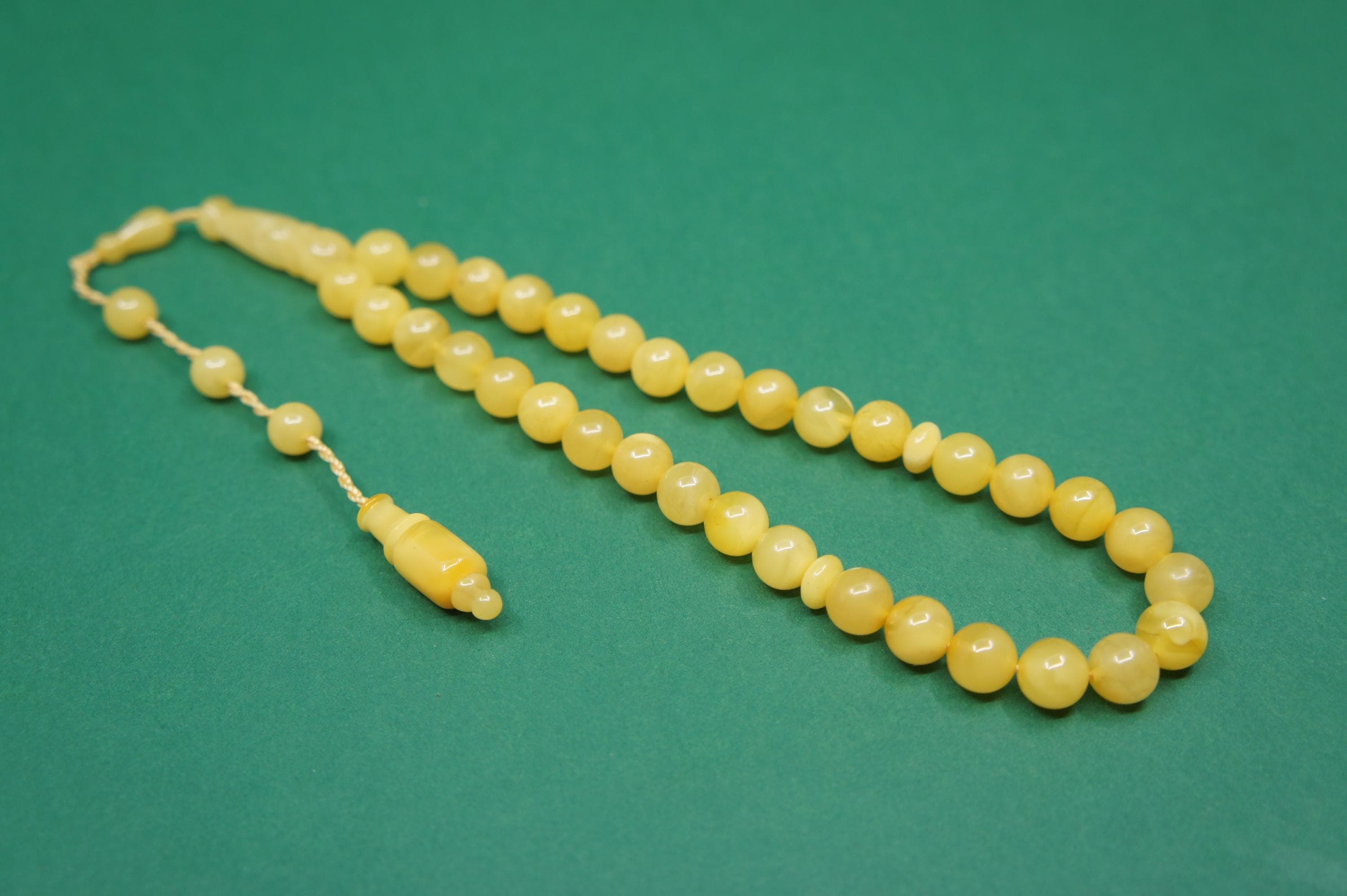 Islamic Natural Baltic Amber Prayer 33 Round Beads, Muslim Tasbih Misbaha Handmade Rosary #2007 - image 5