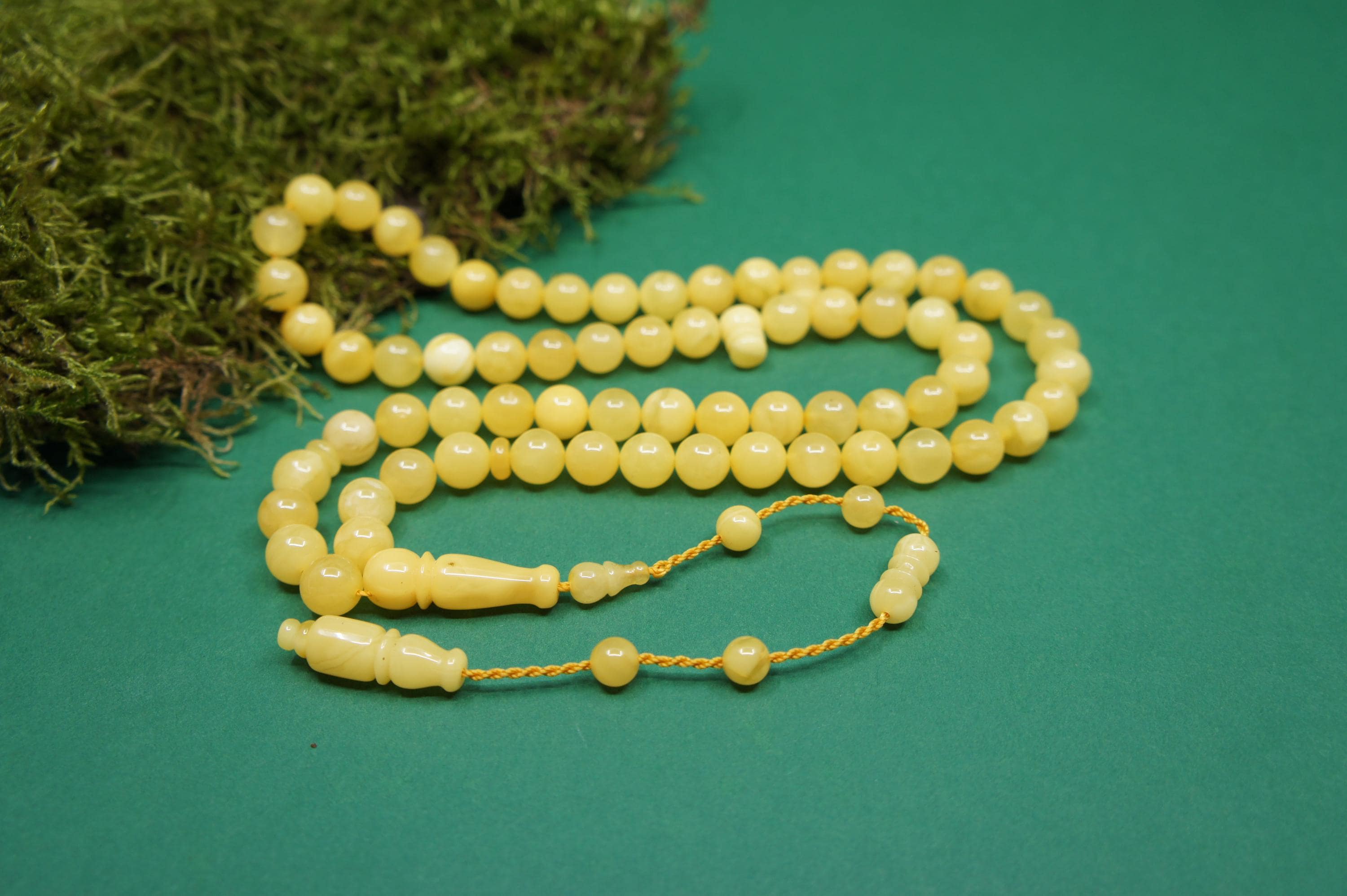 Islamic Natural Baltic Amber Prayer 33 Round Beads, Handmade, Muslim Tasbih Misbaha Rosary #2115