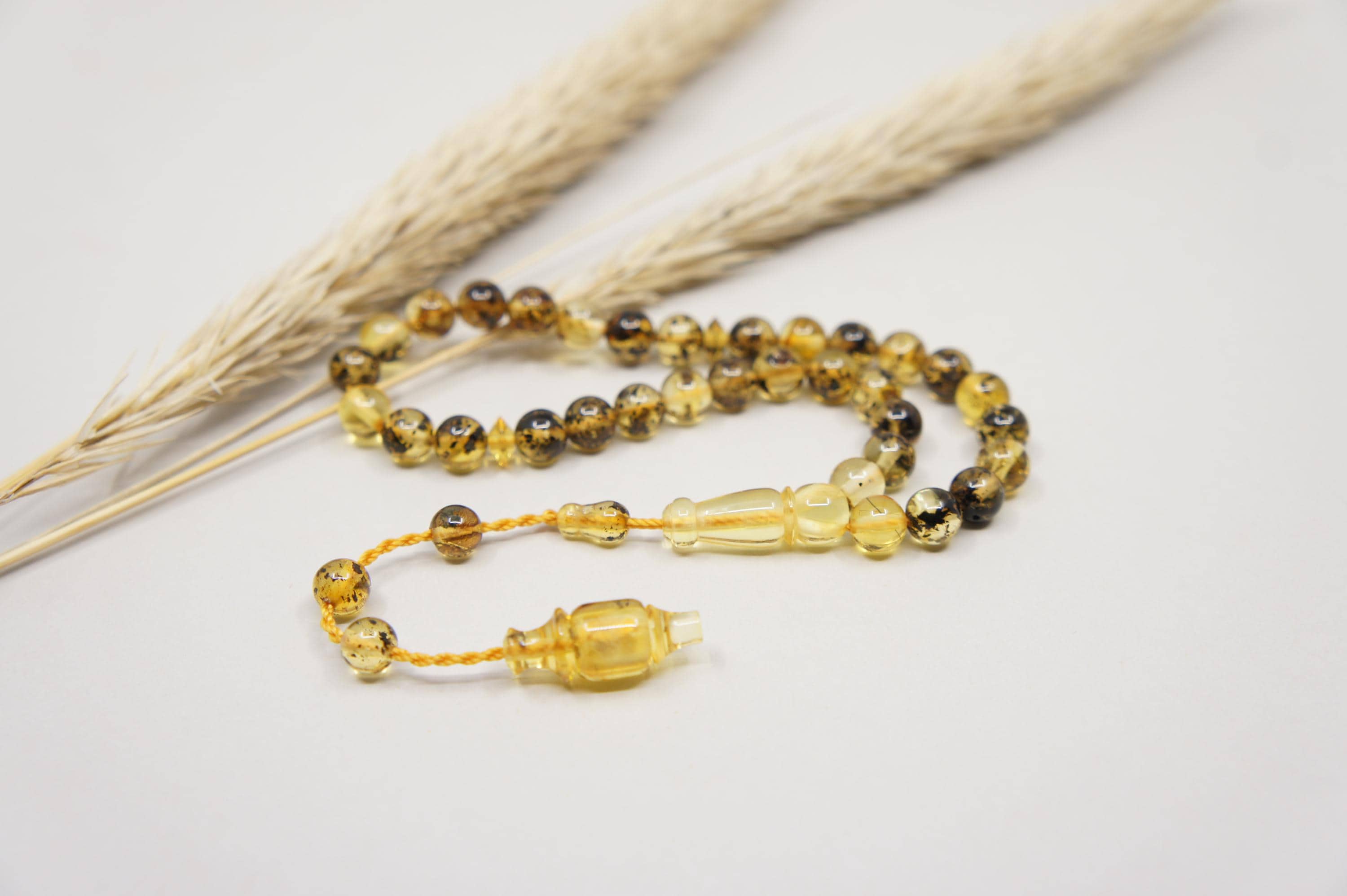 Islamic Natural Baltic Amber Prayer 33 Round Beads, Muslim Tasbih Misbaha Rosary, Handmade #1931