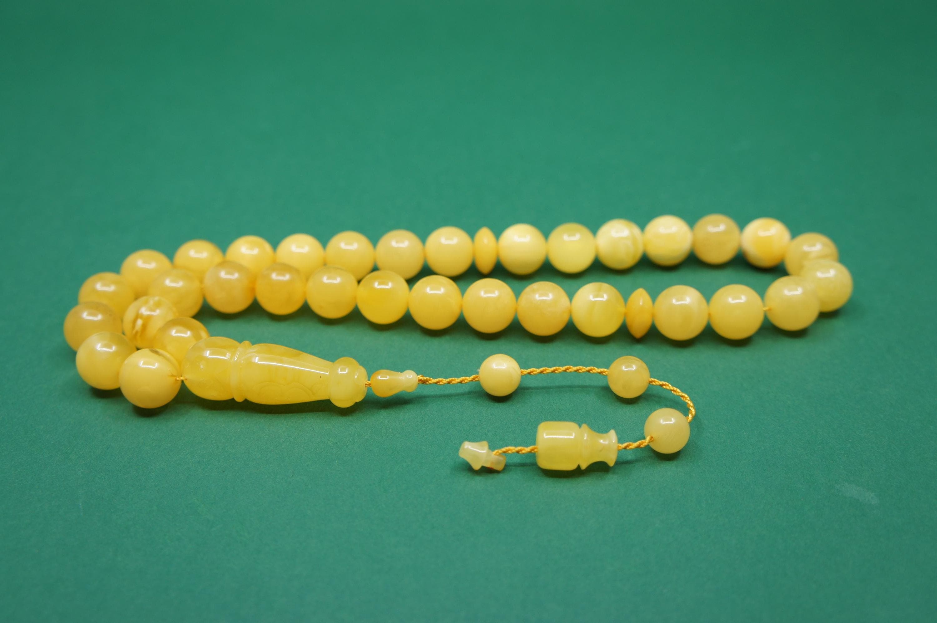 Islamic Natural Baltic Amber Prayer 33 Round Beads, Muslim Tasbih Misbaha, Handmade Rosary #2012 - image 3