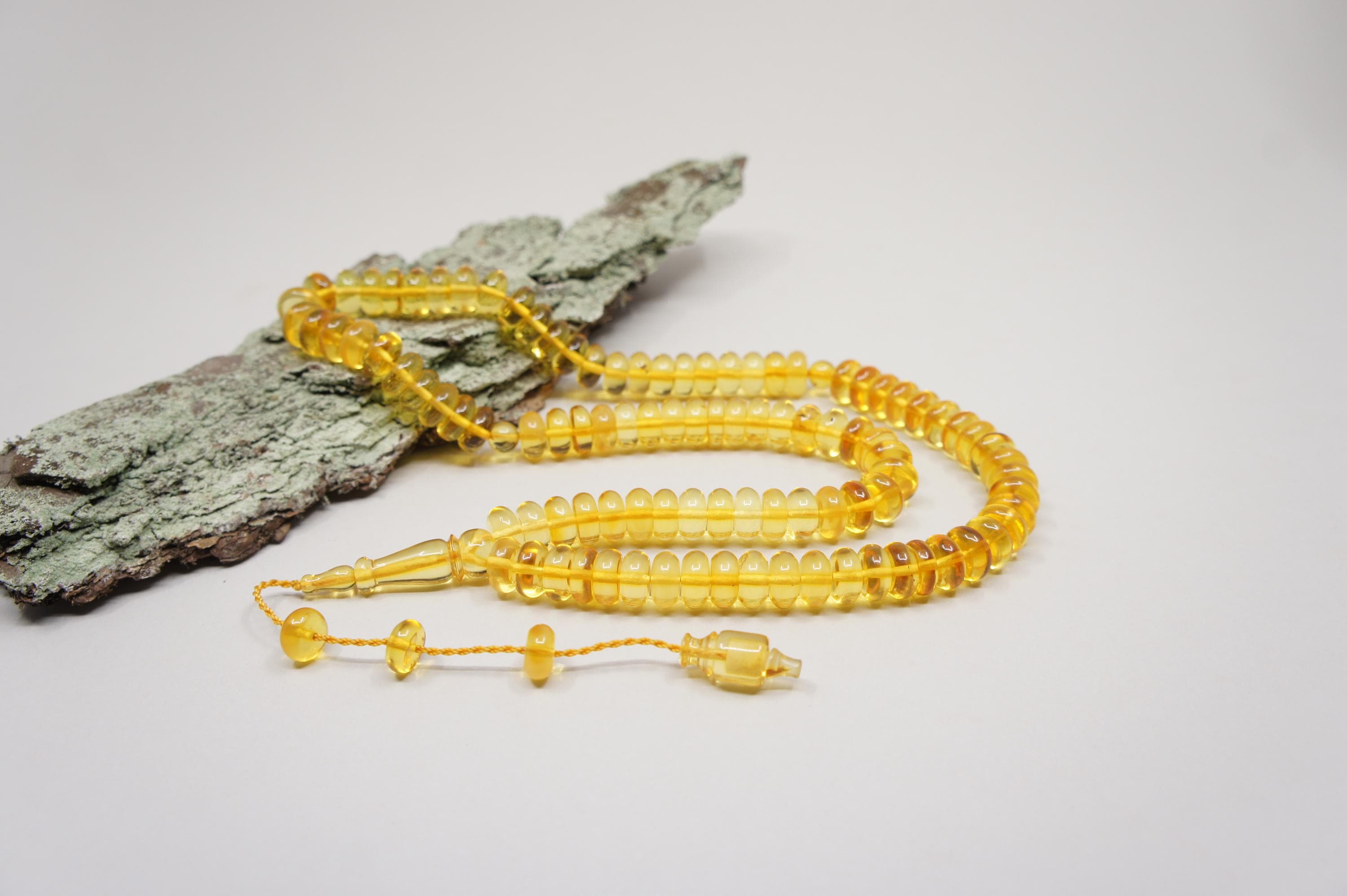Islamic Baltic Amber Prayer 99 Spacer Shaped Beads, Muslim Tasbih Misbaha Handmade Rosary #2570