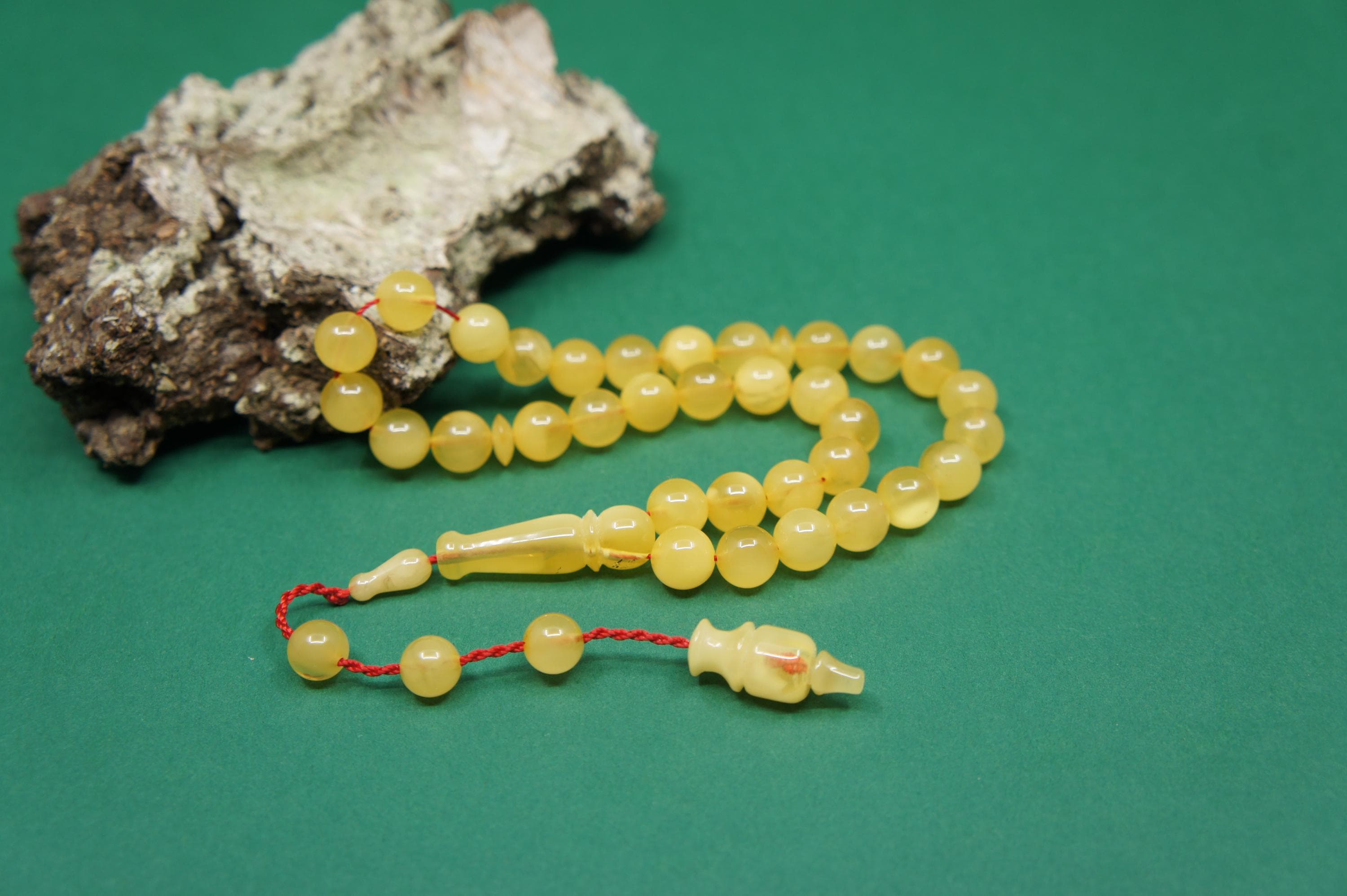 Islamic Natural Baltic Amber Prayer 33 Round Beads, Muslim Tasbih Misbaha, Handmade Rosary #1960