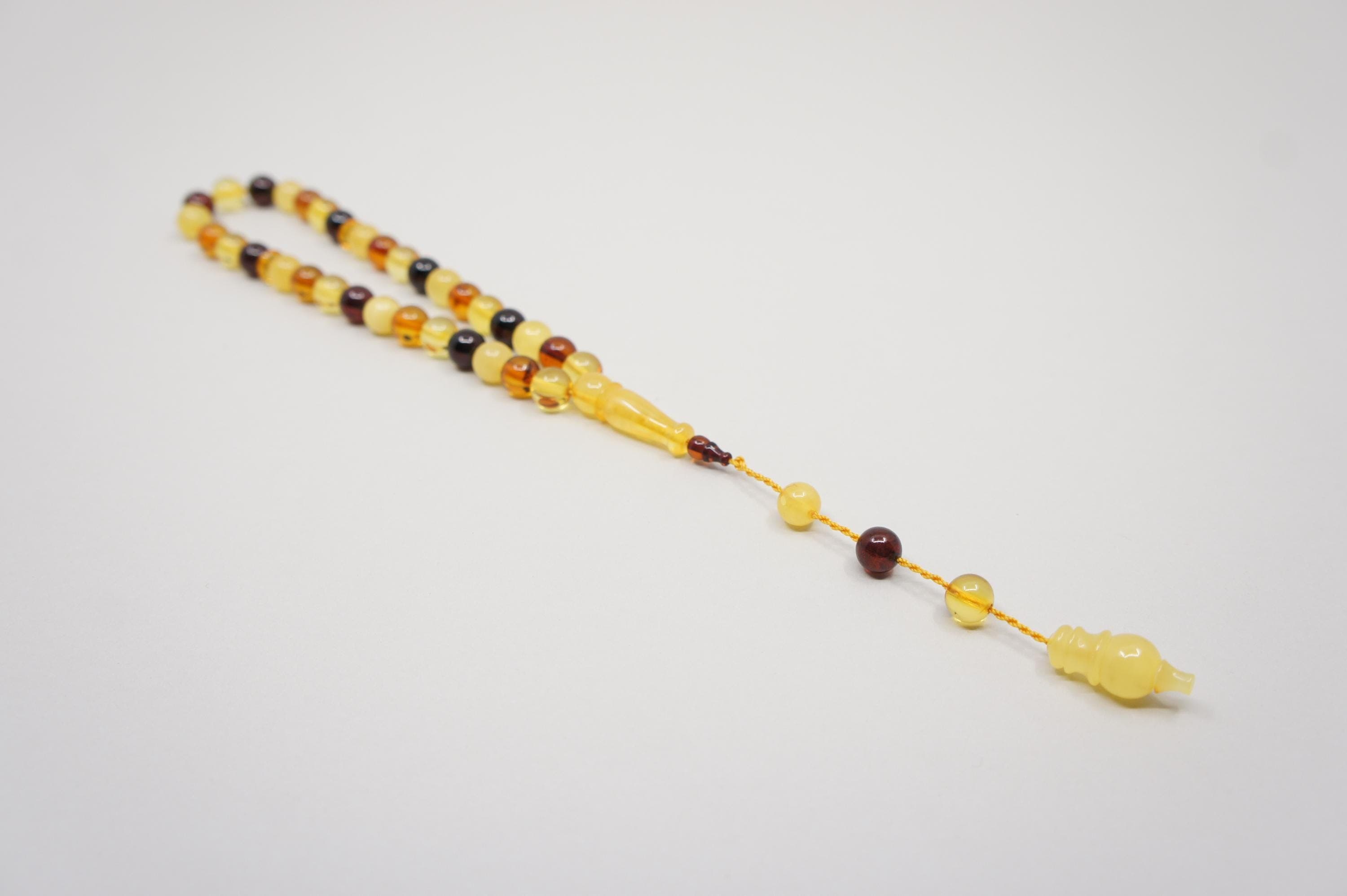 Islamic Natural Baltic Amber Prayer 33 Round Beads, Handmade, Muslim Tasbih Misbaha Rosary #2052 - image 5
