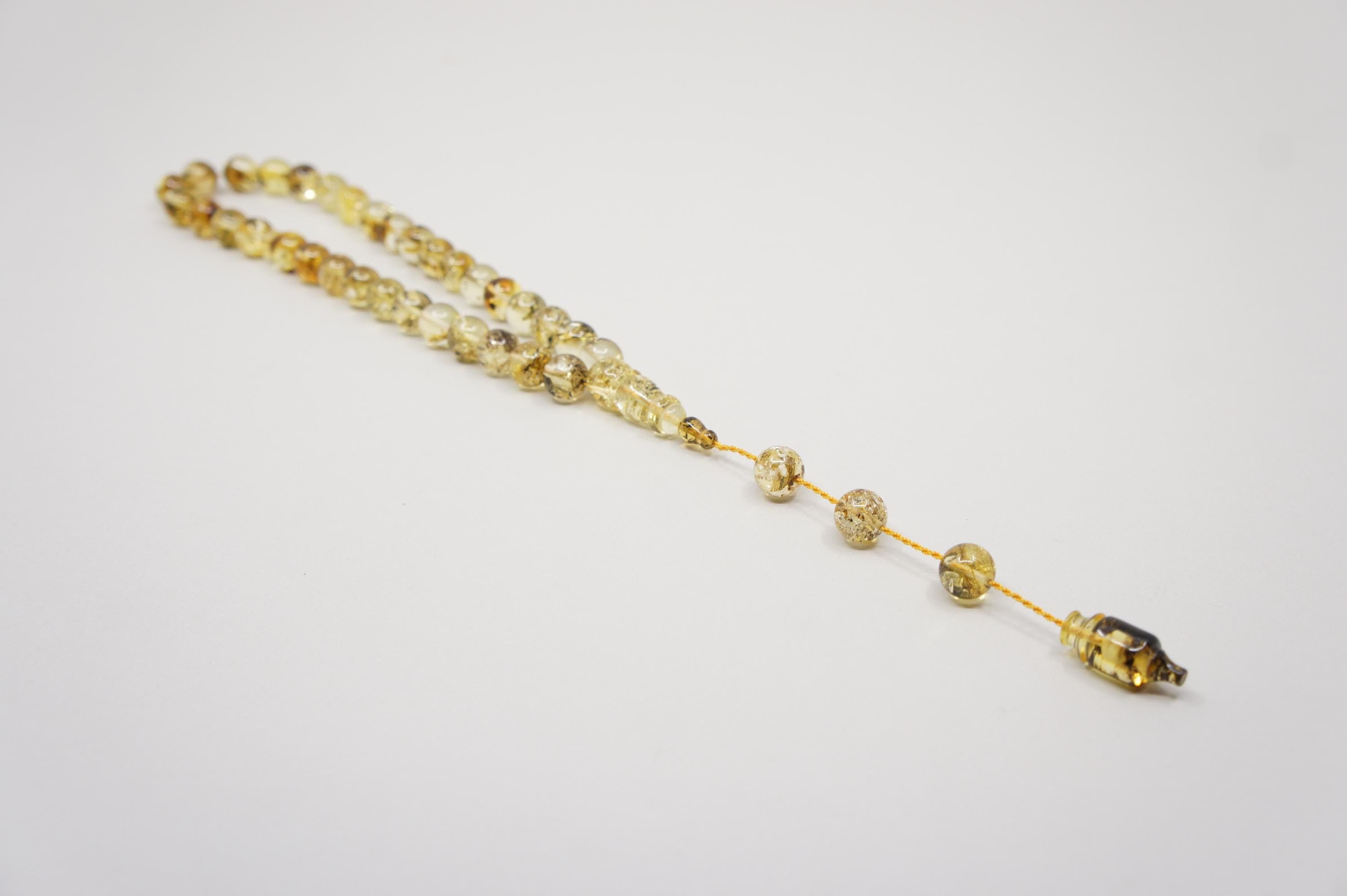 Islamic Natural Baltic Amber Prayer 33 Round Beads, Muslim Tasbih Misbaha, Handmade Rosary #1749 - image 5