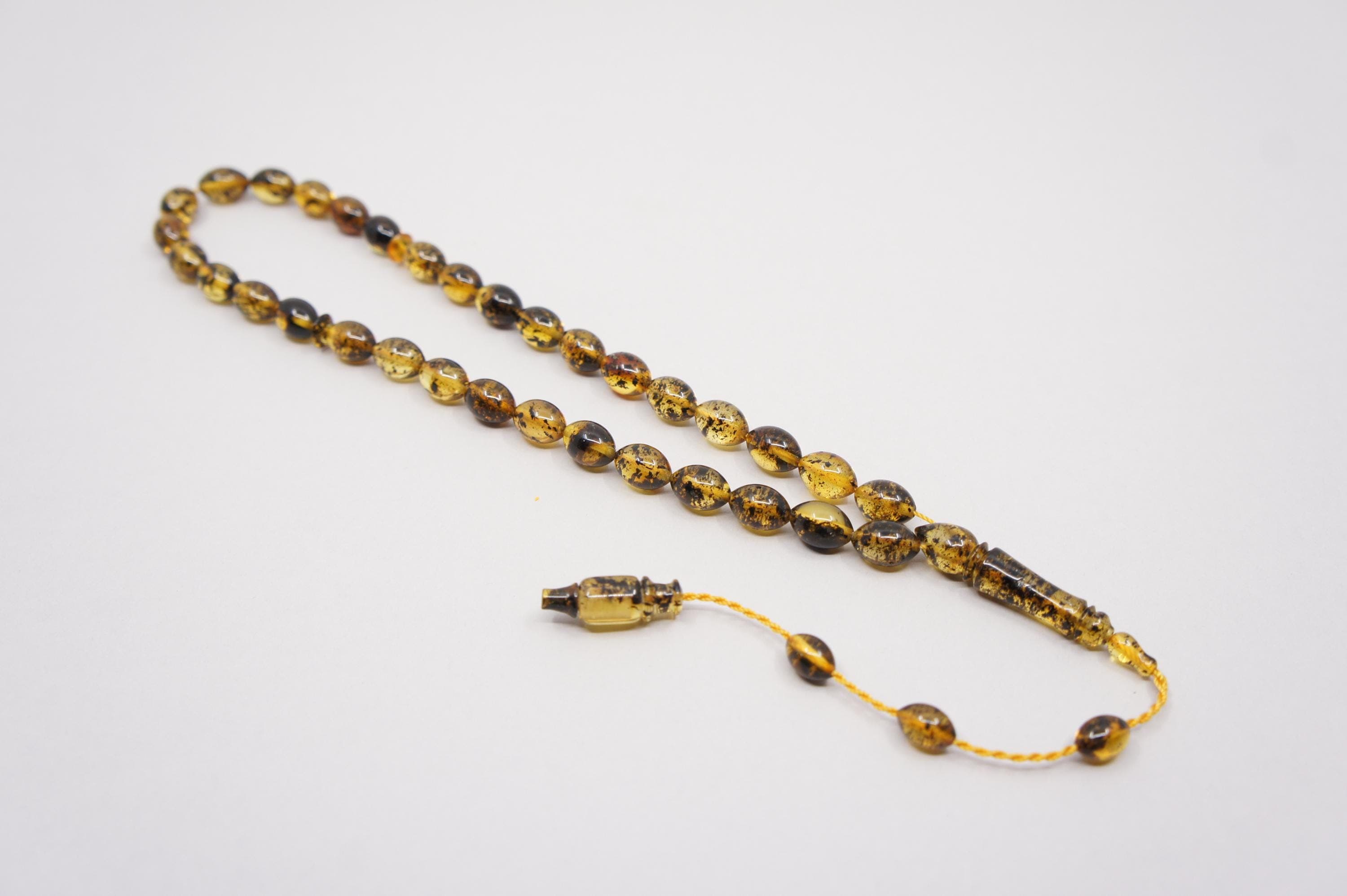 Baltic Amber Islamic Prayer 33 Olive Inclusion Beads, Handmade Muslim Tasbih Misbaha Rosary #2652 - image 4
