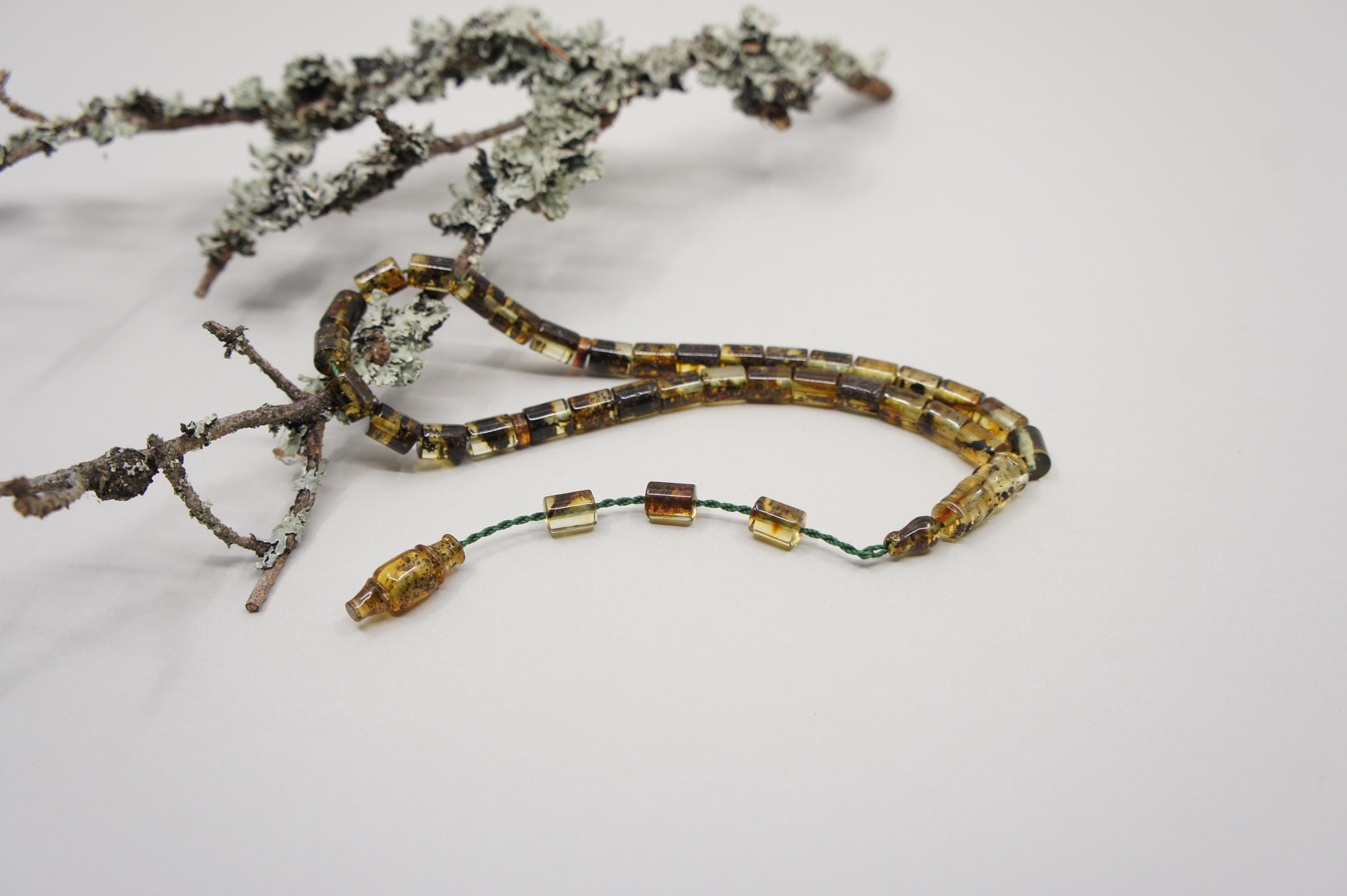 Islamic Natural Baltic Amber Prayer 33 Capsule Beads, Handmade Muslim Tasbih Misbaha Rosary #2310