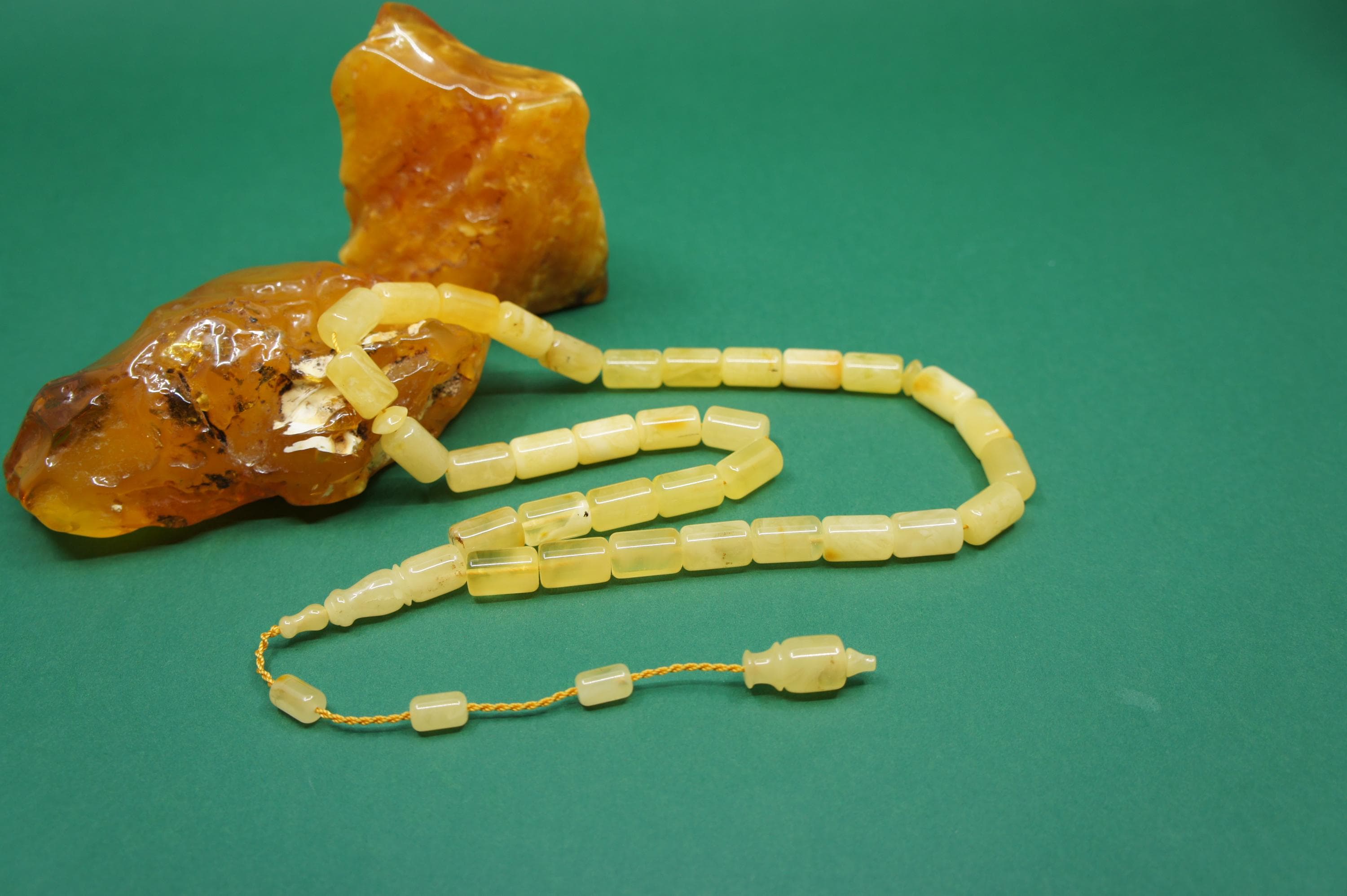 Islamic Natural Baltic Amber Prayer 33 Capsule Beads, Handmade Muslim Tasbih Misbaha Rosary #2736