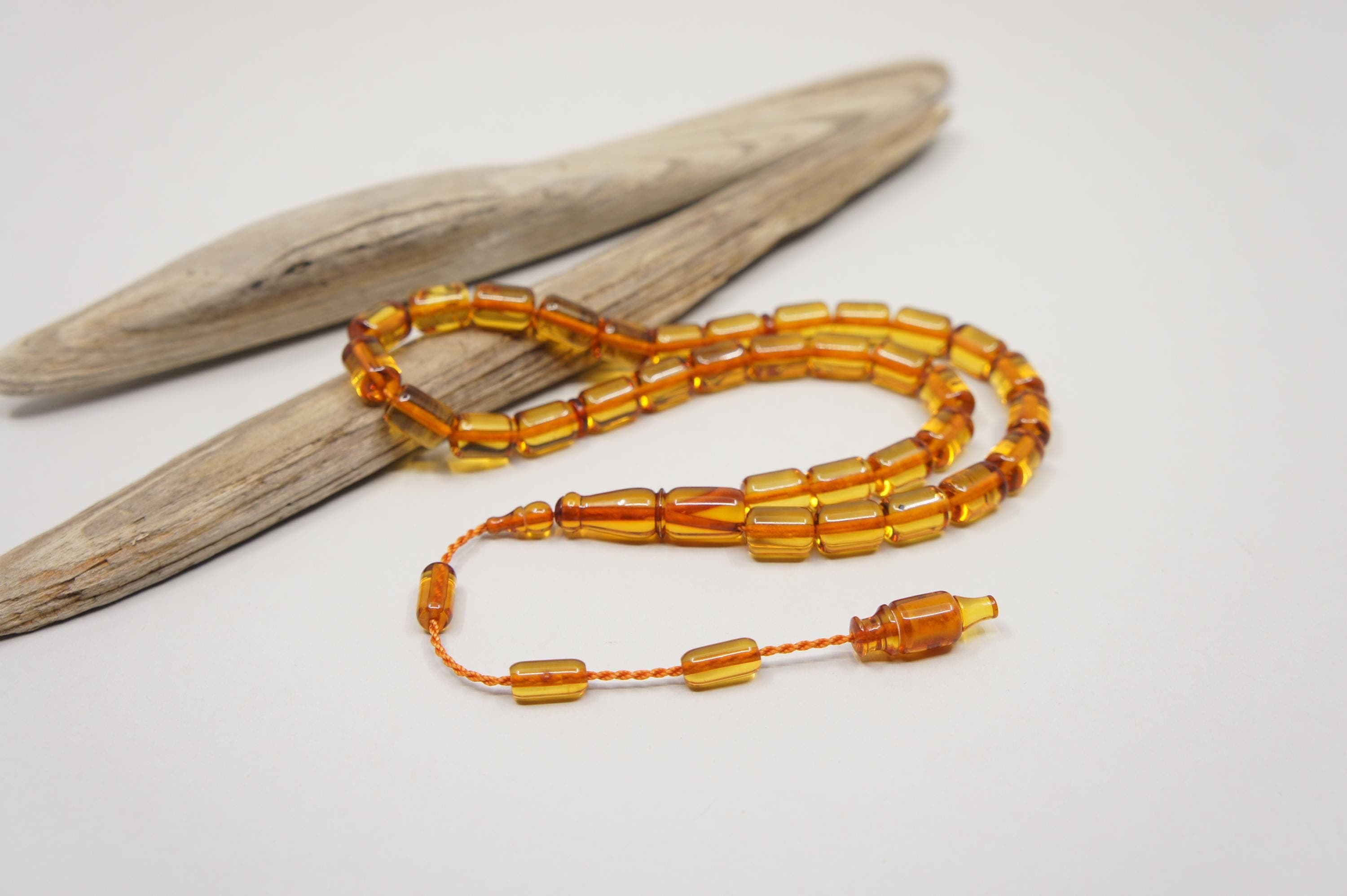 Baltic Amber Islamic Prayer 33 Capsule Beads, Handmade Muslim Tasbih Misbaha Rosary #2279