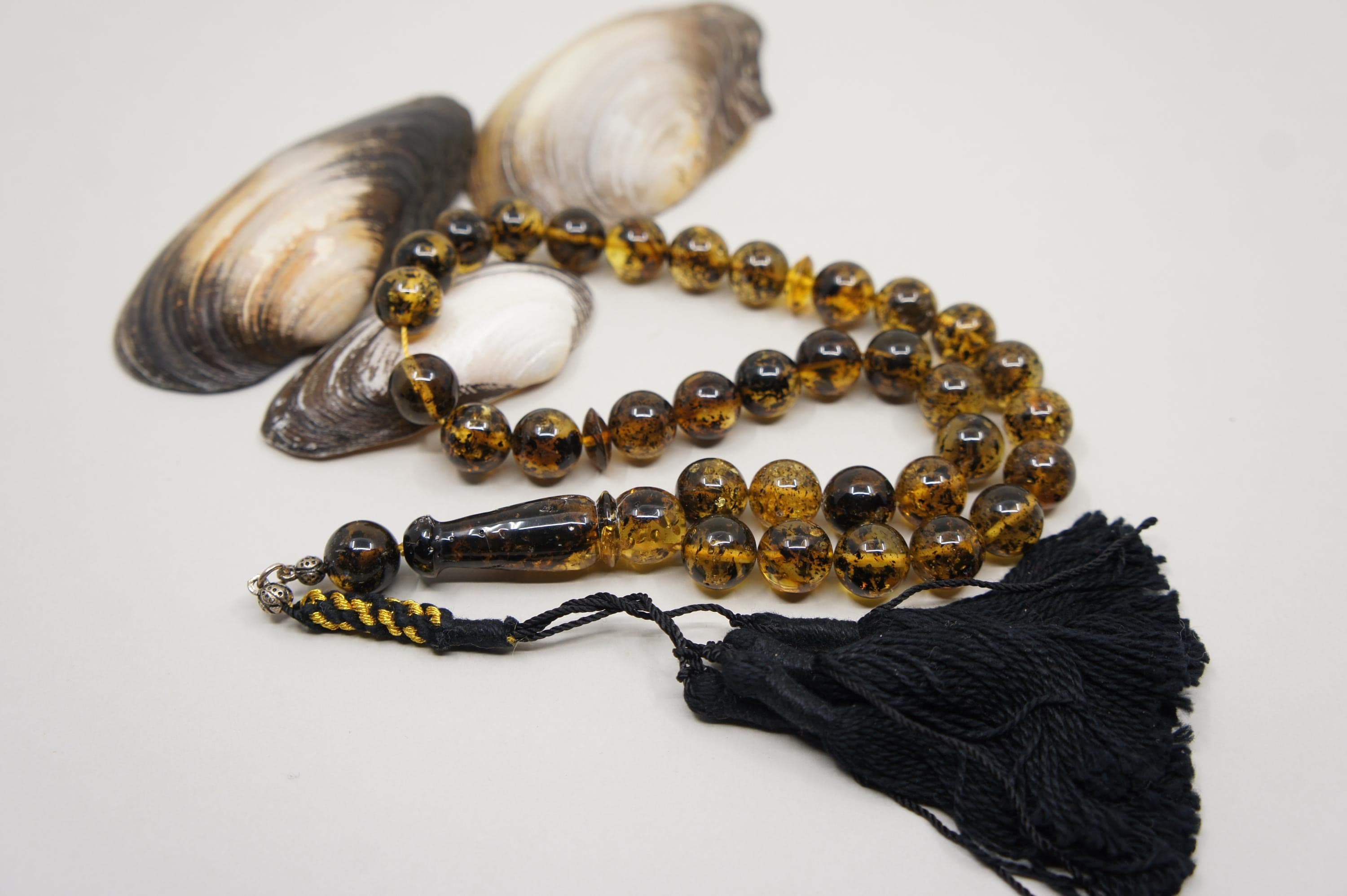 Islamic Baltic Inclusion Amber Prayer 33 Round Beads, Muslim Tasbih Misbaha, Handmade Rosary #2308