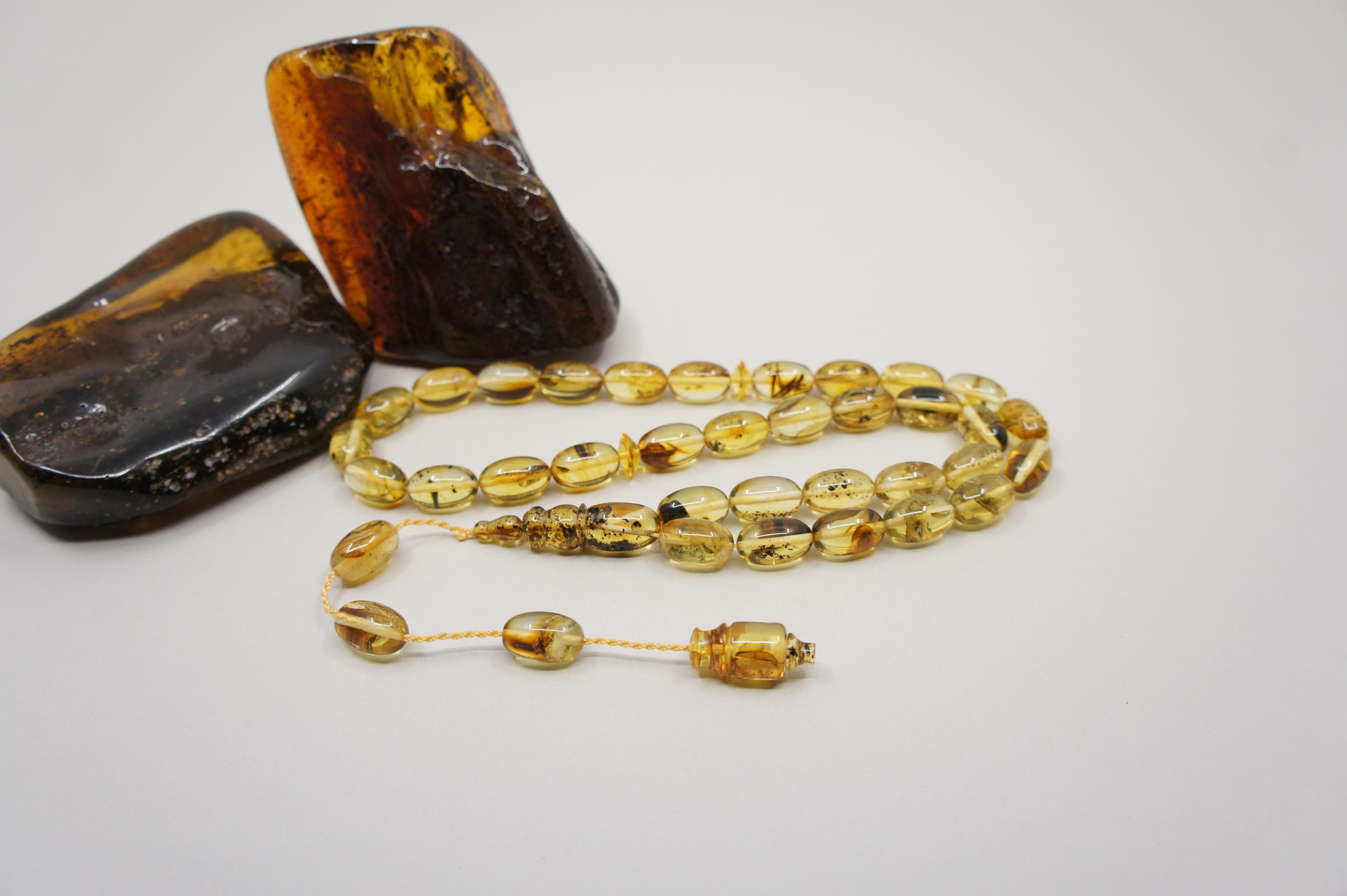 Islamic Natural Baltic Amber Prayer 33 Olive Beads, Muslim Tasbih Misbaha, Handmade Rosary #2343
