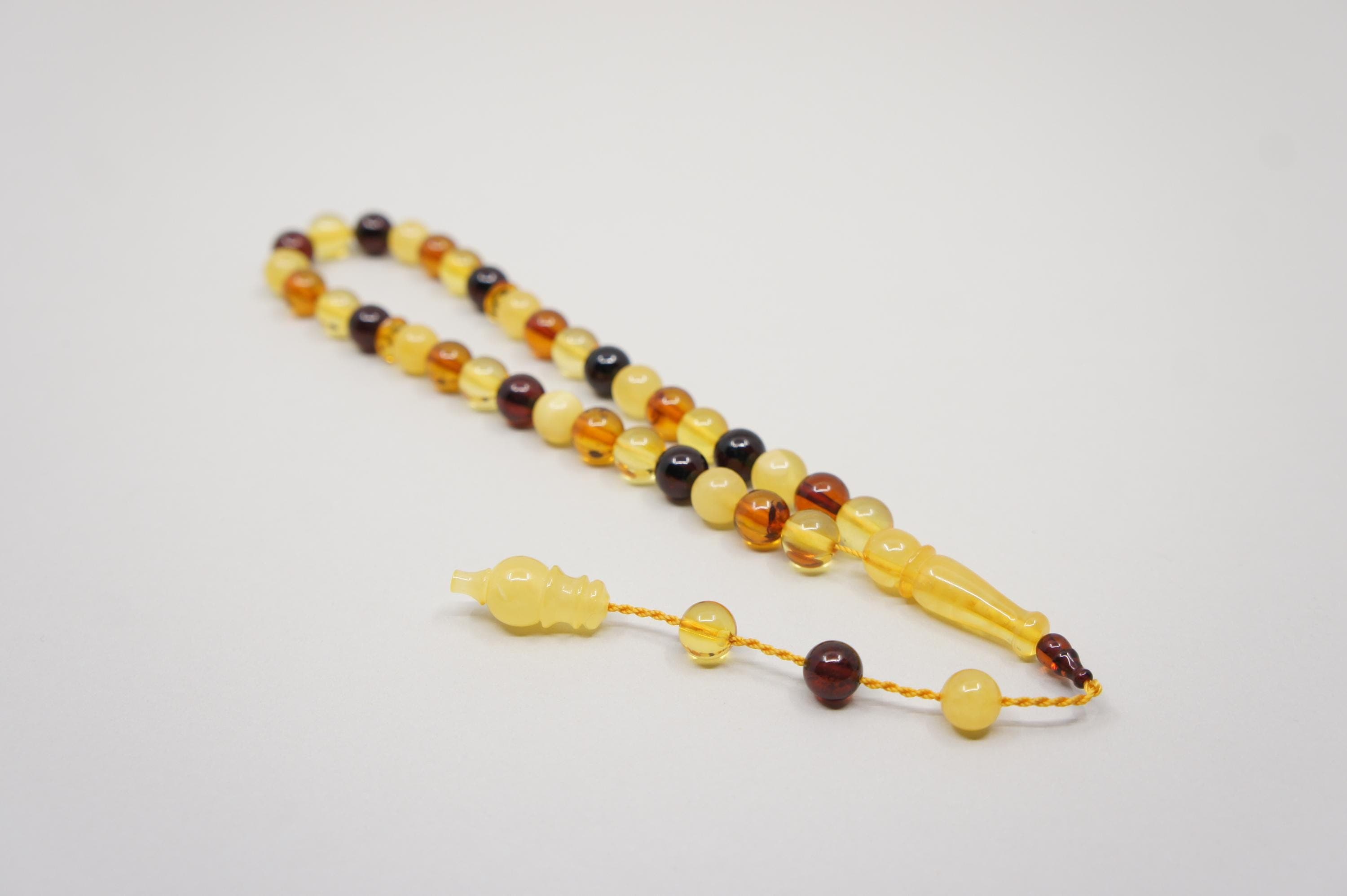 Islamic Natural Baltic Amber Prayer 33 Round Beads, Handmade, Muslim Tasbih Misbaha Rosary #2052 - image 4