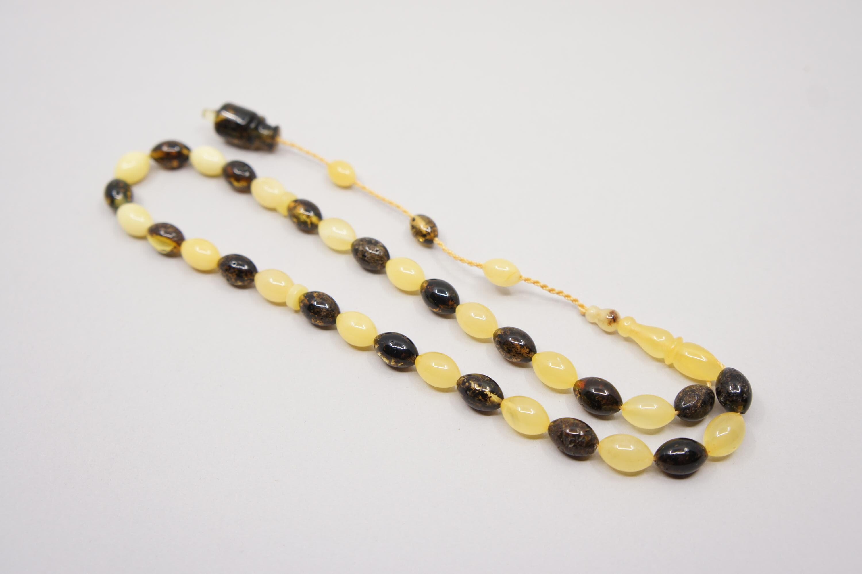 Islamic Natural Baltic Amber Prayer 33 Olive Beads, Muslim Tasbih Misbaha Rosary, Handmade #2683 - image 5