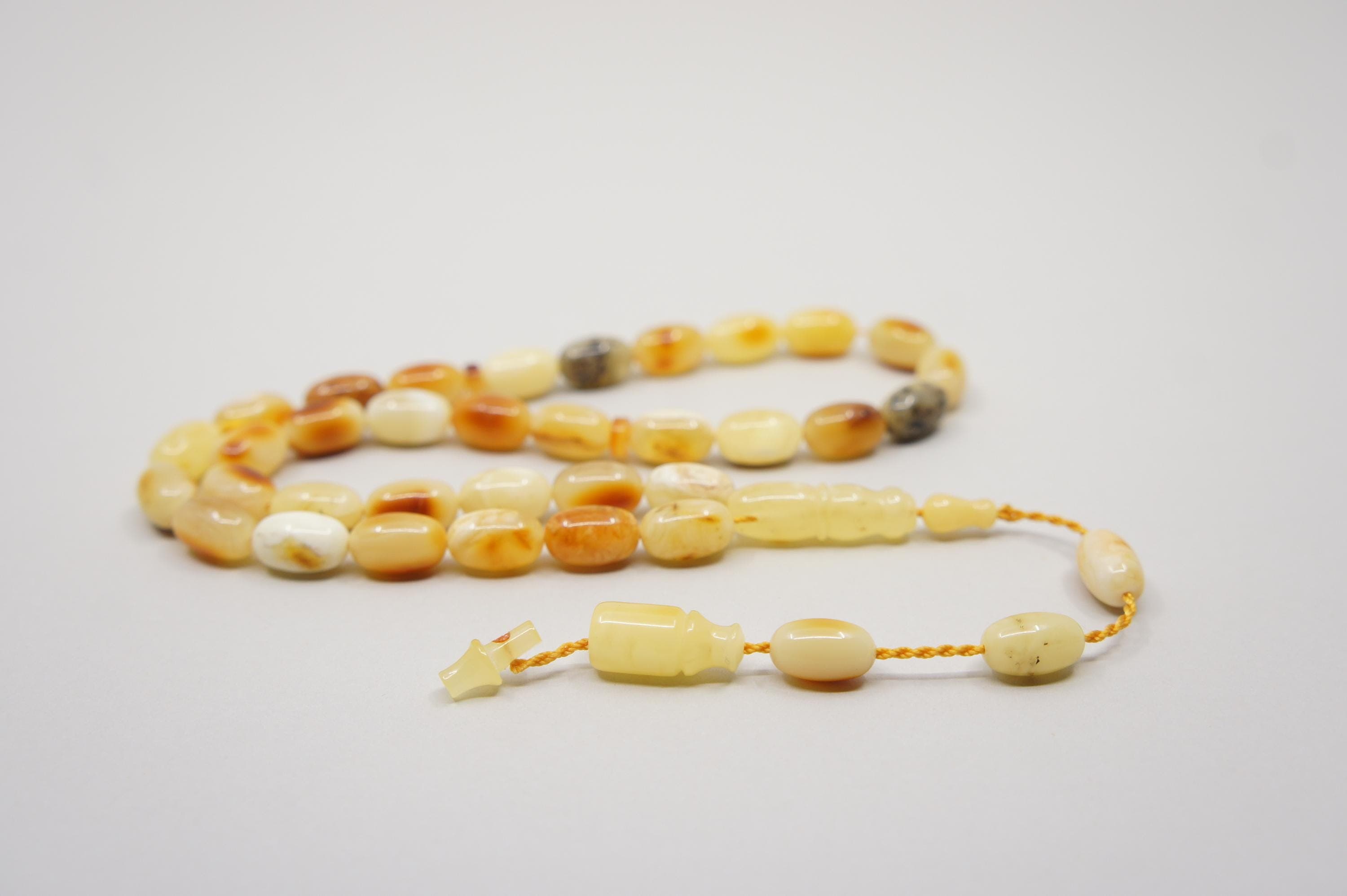 Islamic Natural Baltic Amber Prayer 33 Olive Beads, Handmade, Muslim Tasbih Misbaha Rosary #1990 - image 4