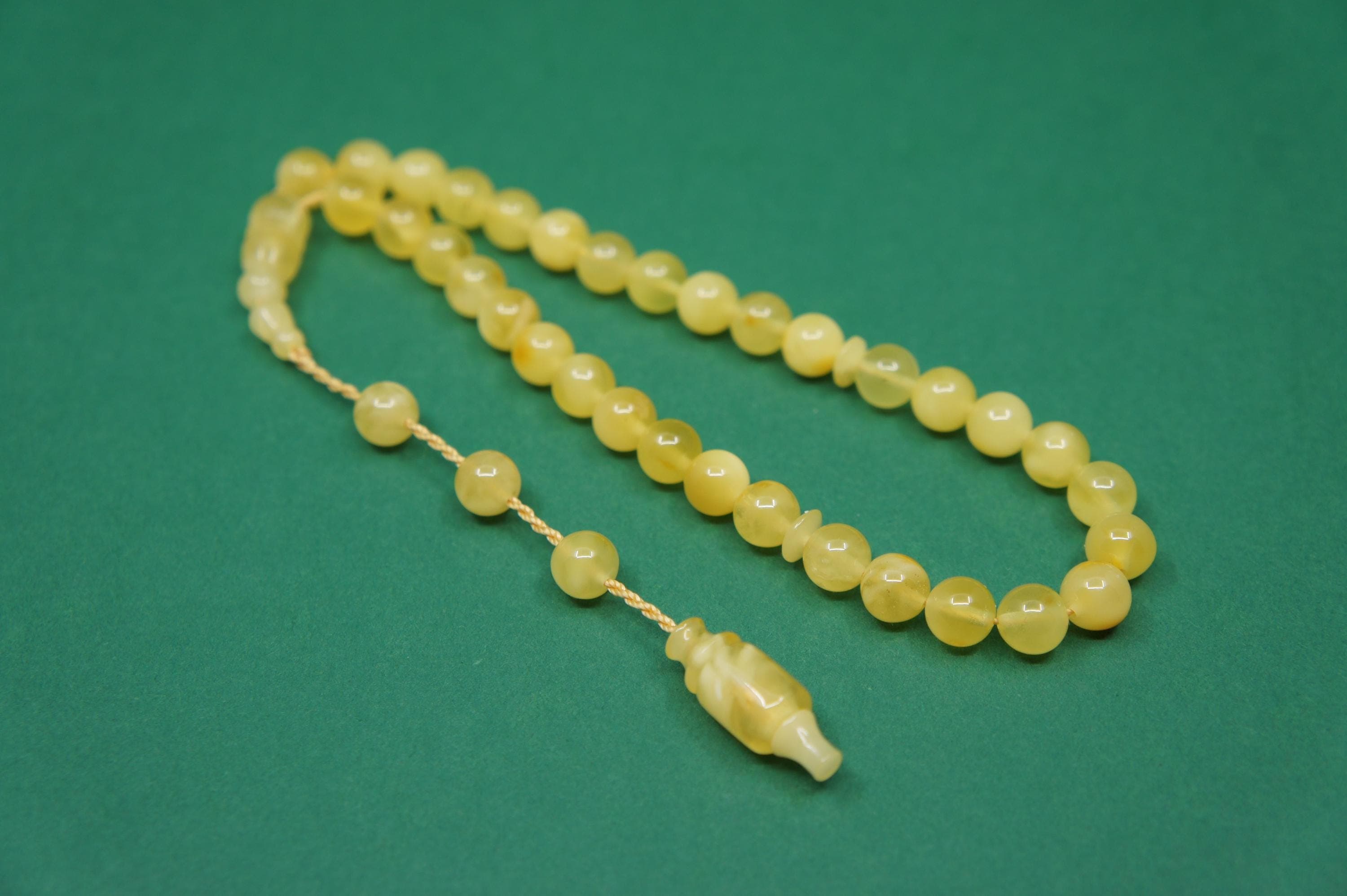 Islamic Natural Baltic Amber Prayer 33 Round Beads, Muslim Tasbih Misbaha, Handmade Rosary #2693 - image 5