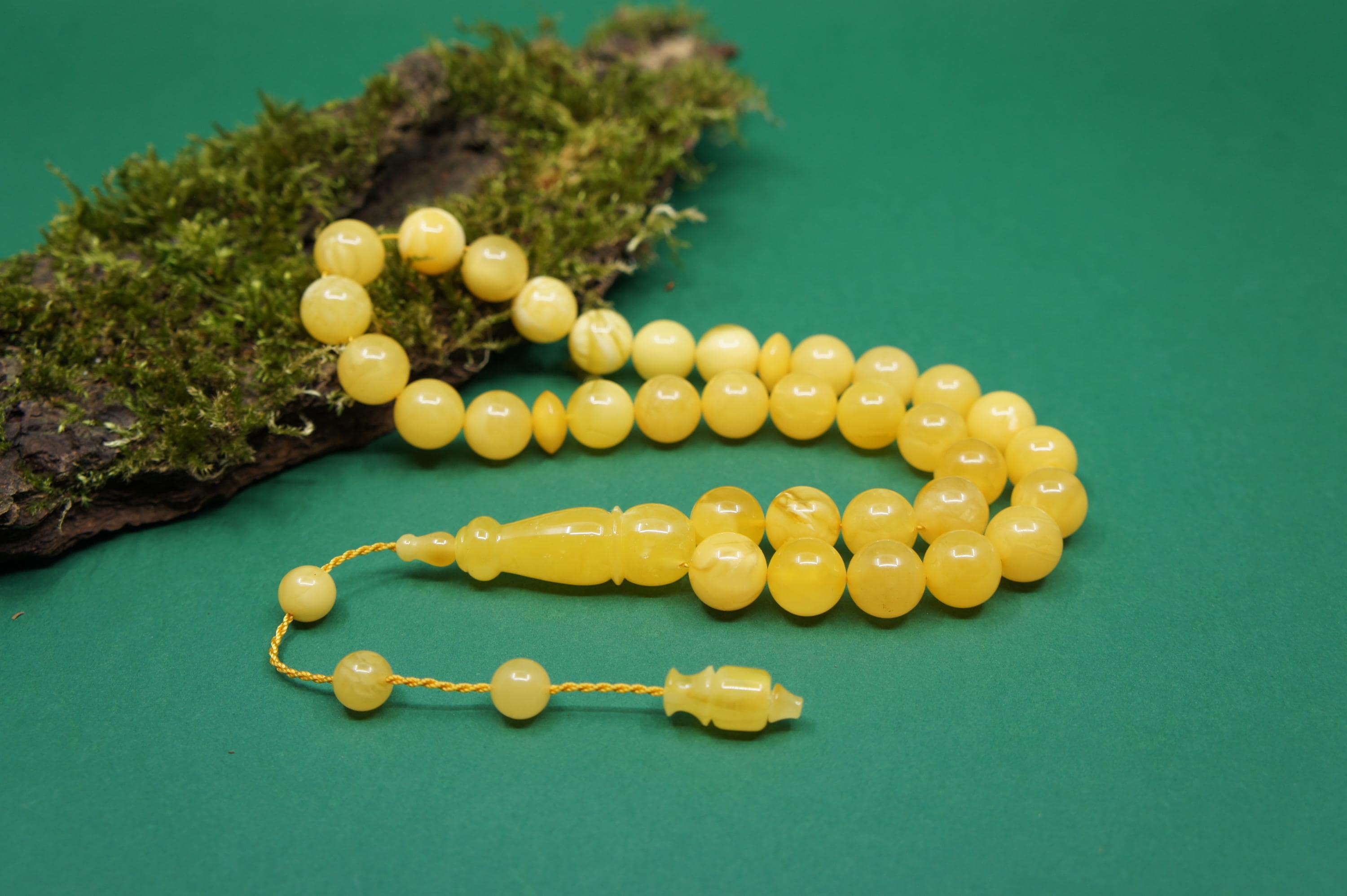 Islamic Natural Baltic Amber Prayer 33 Round Beads, Muslim Tasbih Misbaha, Handmade Rosary #2012