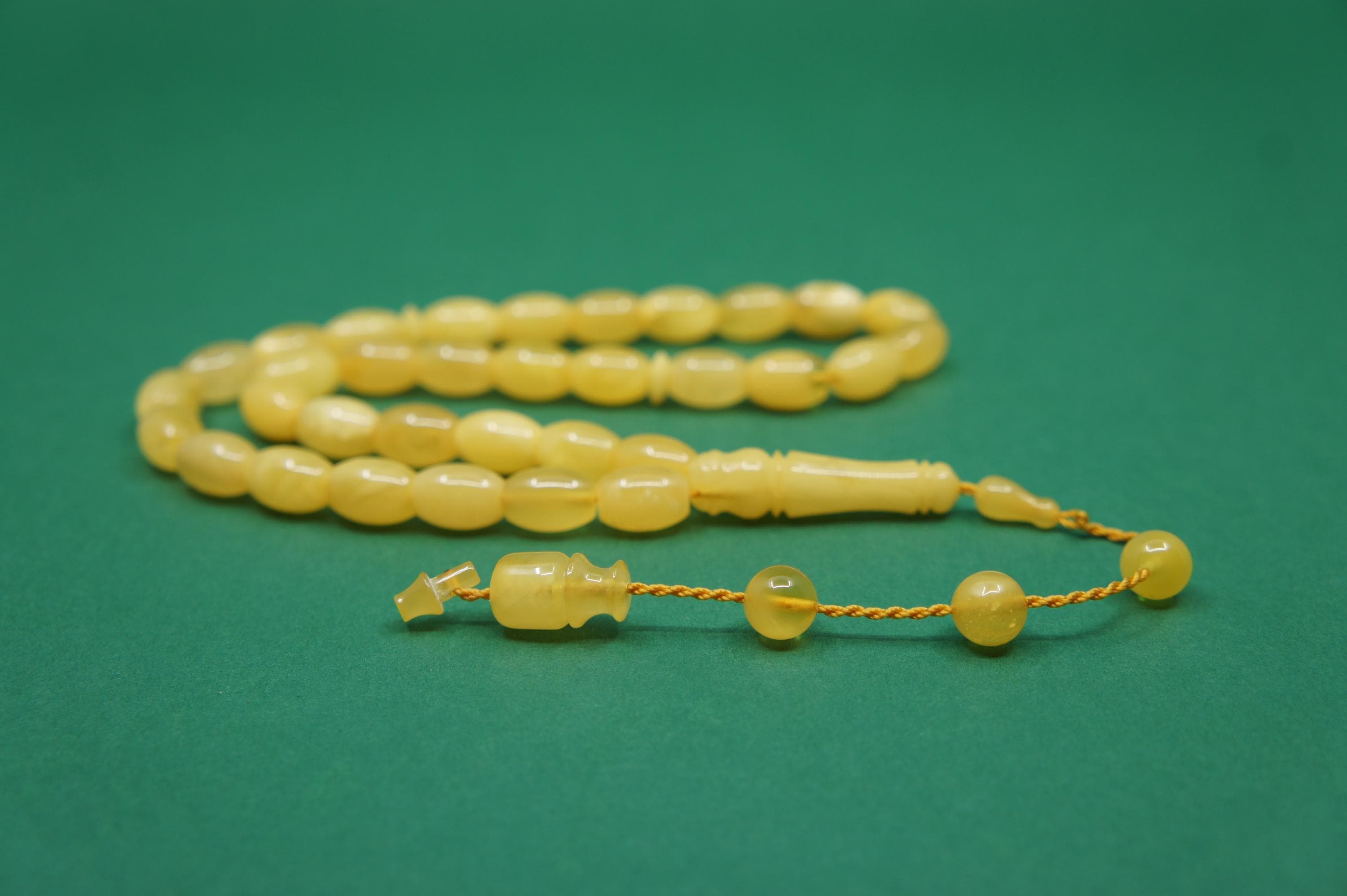 Islamic Natural Baltic Amber Prayer 33 Barrel Beads, Muslim Tasbih Misbaha, Handmade Rosary #2560 - image 3