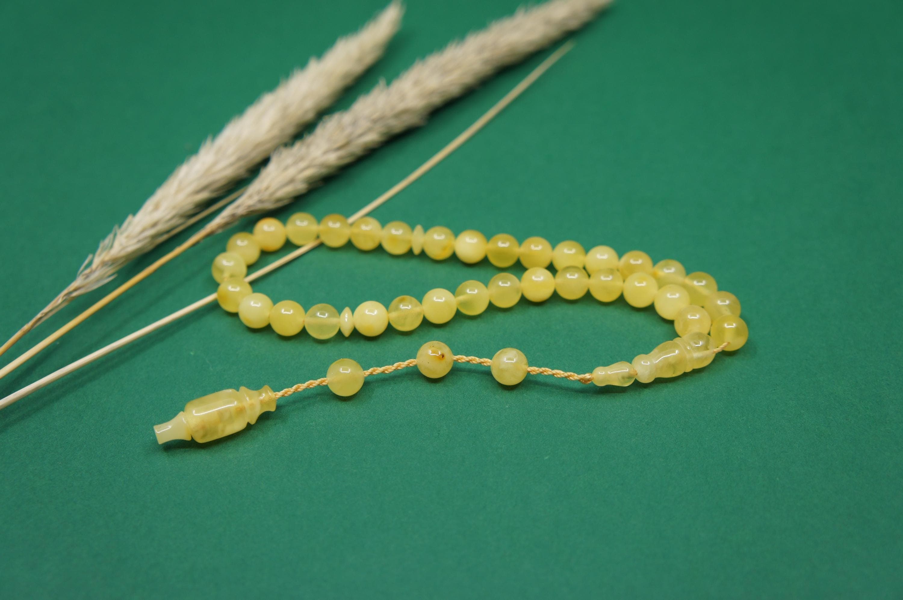 Islamic Natural Baltic Amber Prayer 33 Round Beads, Muslim Tasbih Misbaha, Handmade Rosary #2693