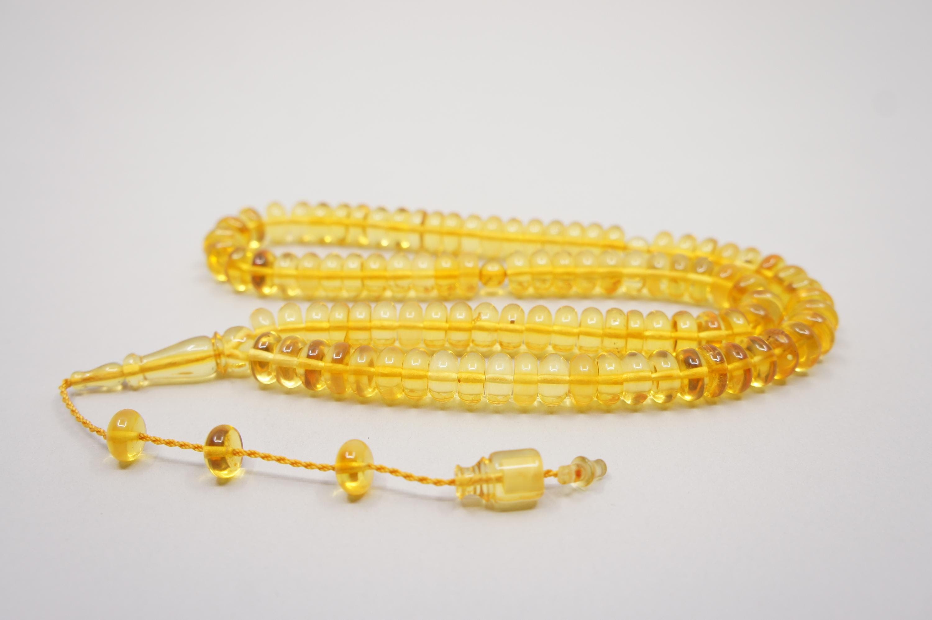 Islamic Baltic Amber Prayer 99 Spacer Shaped Beads, Muslim Tasbih Misbaha Handmade Rosary #2570 - image 3