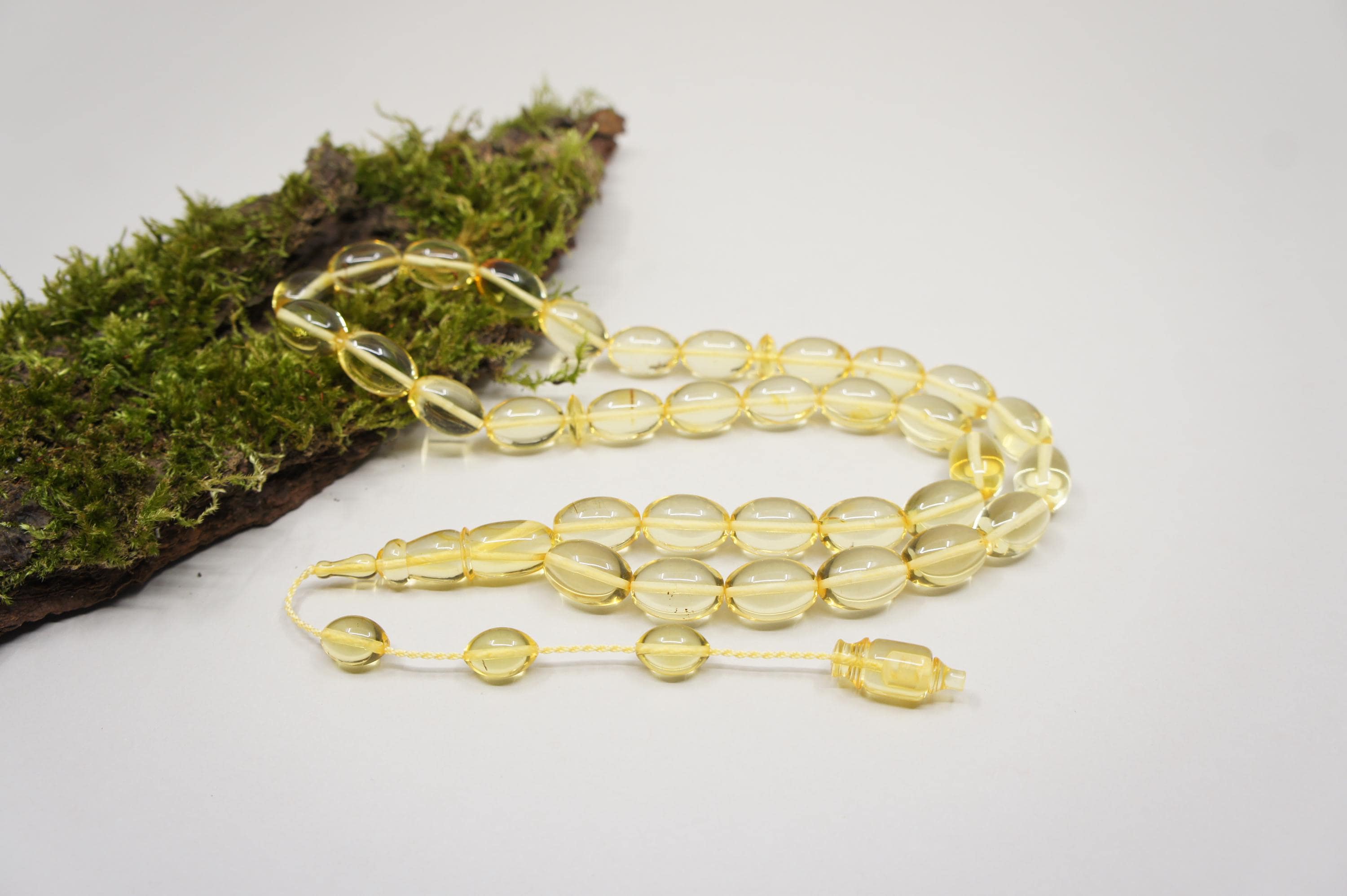 Islamic Baltic Amber Prayer 33 Olive Beads, Muslim Tasbih Misbaha Rosary, Handmade #2237