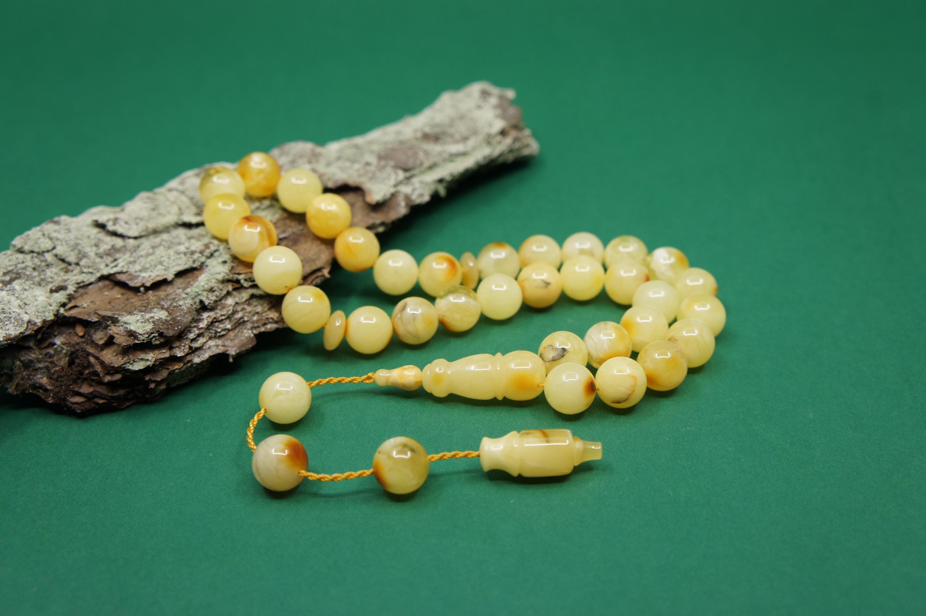 Islamic Natural Amber Prayer 33 Round Beads, Muslim Tasbih Misbaha Rosary, Handmade #1745