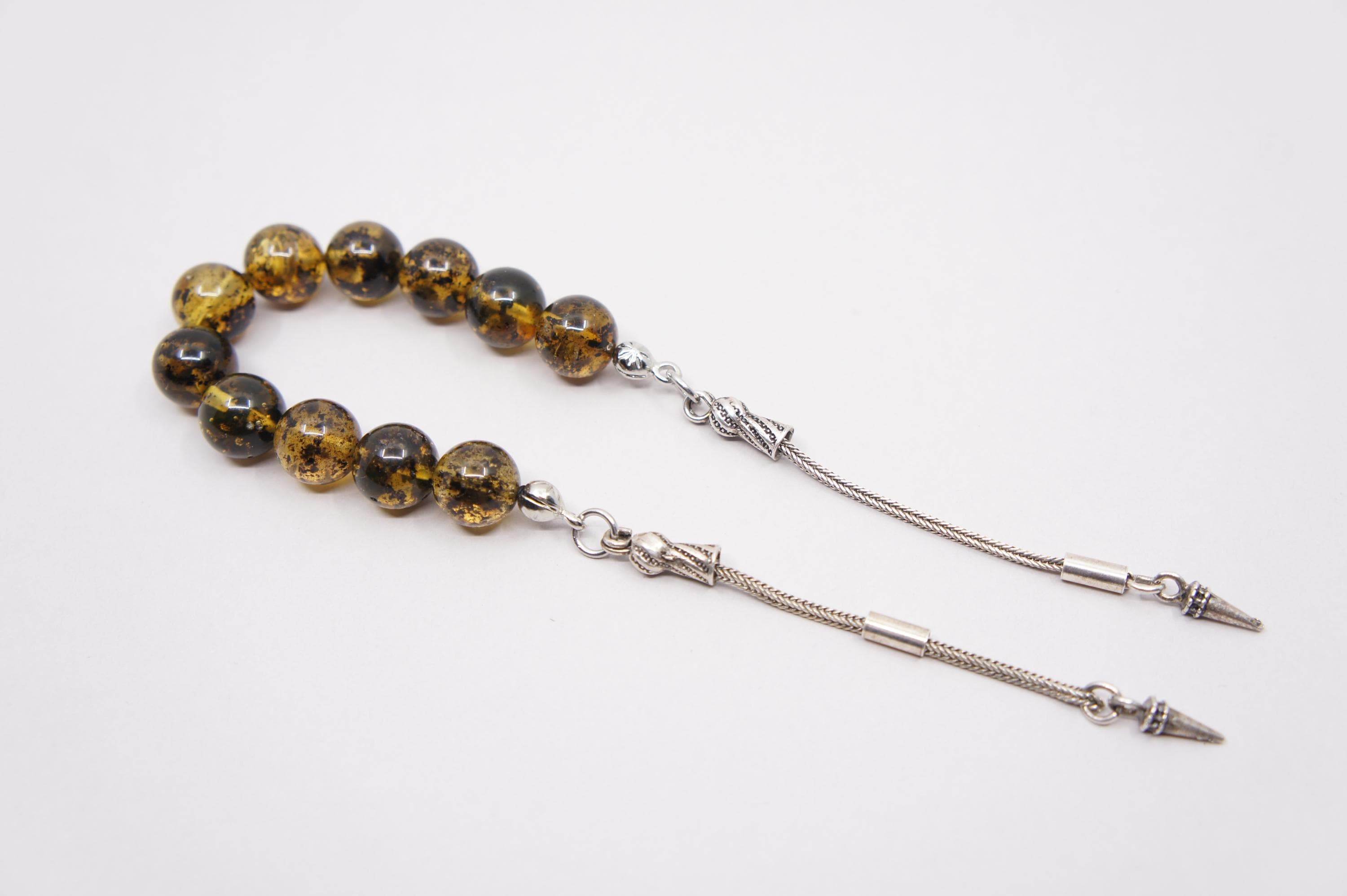 Islamic Natural Amber Prayer 11 Round Beads, Muslim Tasbih Misbaha, Zaza Model Rosary #1872 - image 5