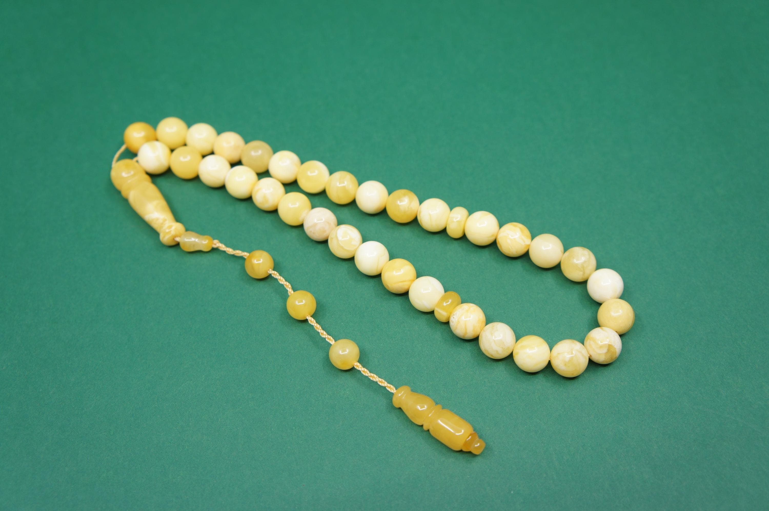 Islamic Natural Baltic Amber Prayer 33 Round Beads, Handmade, Muslim Tasbih Misbaha Rosary #2074 - image 5