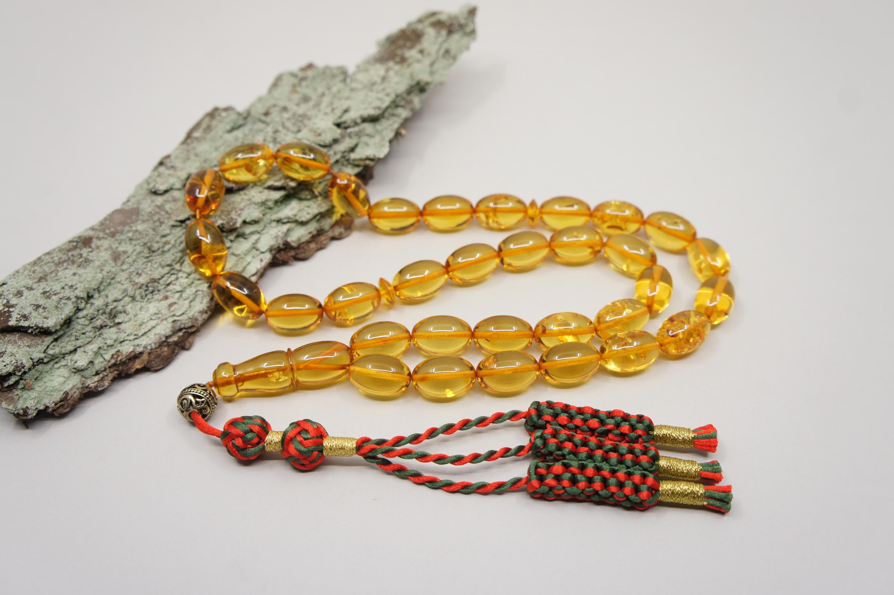 Islamic Natural Baltic Amber Prayer 33 Olive Beads, Muslim Tasbih Misbaha, Handmade Rosary #1991