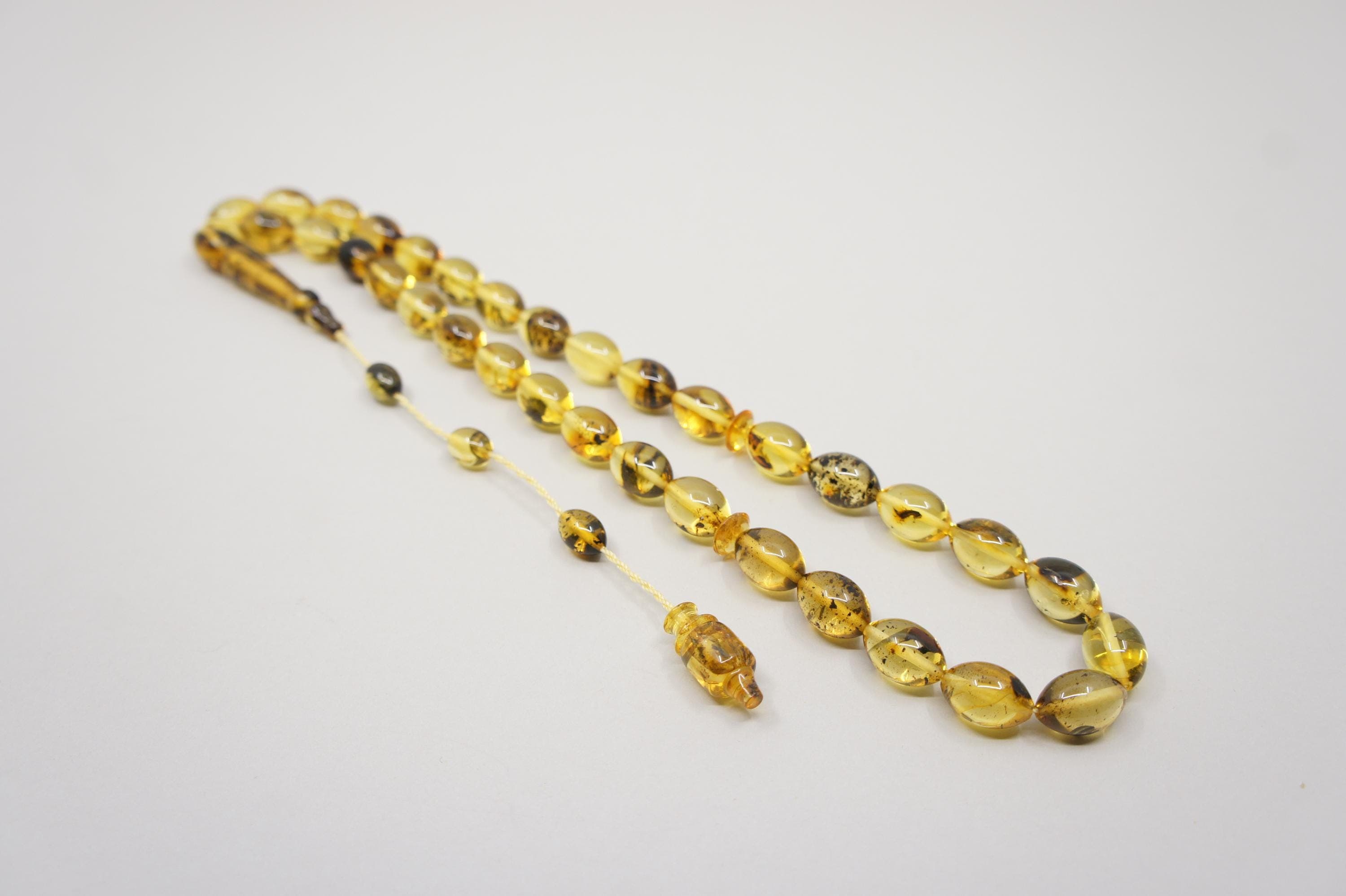 Islamic Natural Baltic Amber Prayer 33 Olive Beads, Muslim Tasbih Misbaha, Handmade Rosary #1743 - image 5