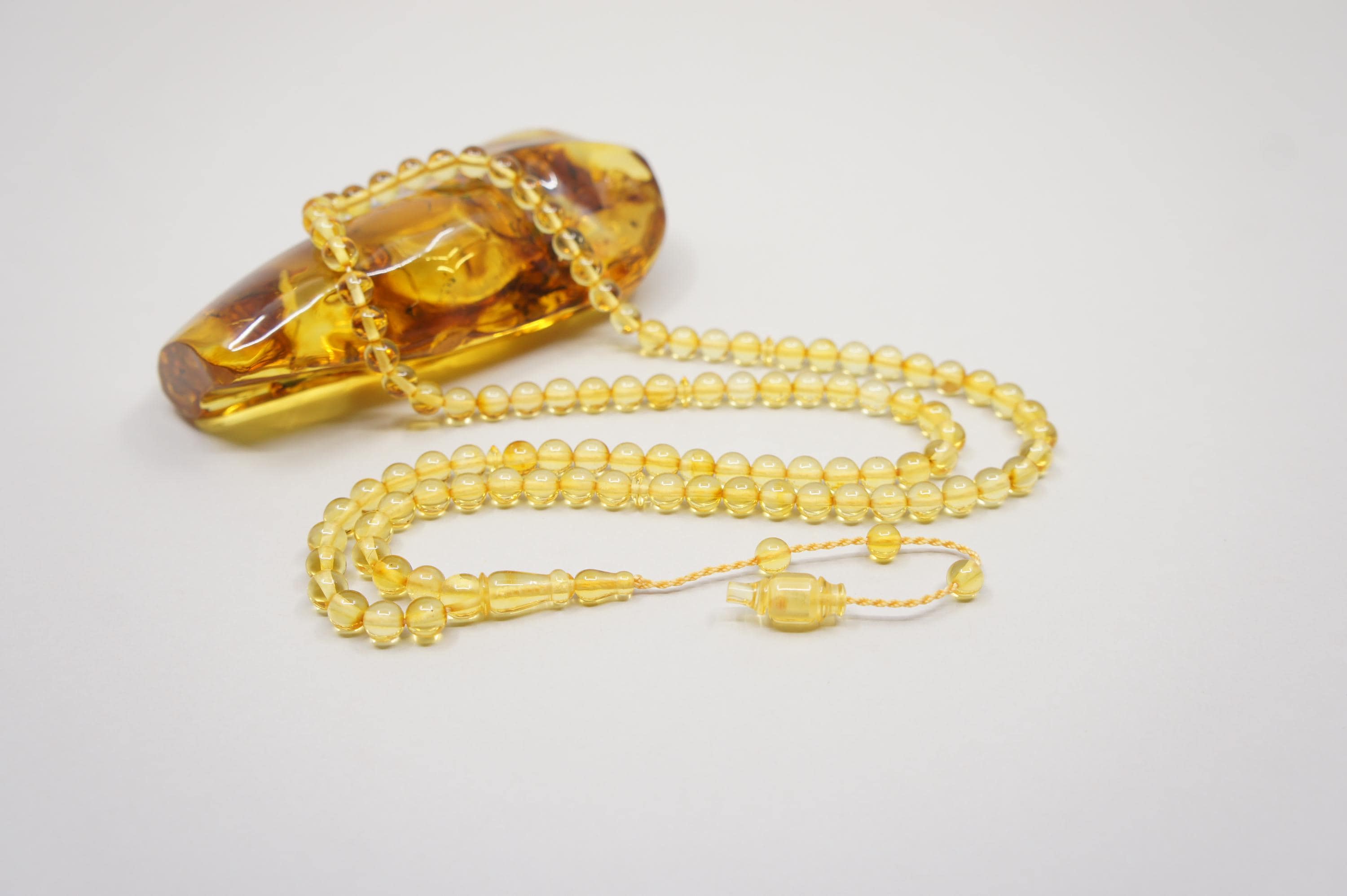 Islamic Natural Baltic Amber Prayer 33 Round Beads:  Muslim Tasbih Misbaha, Handmade Rosary #1992
