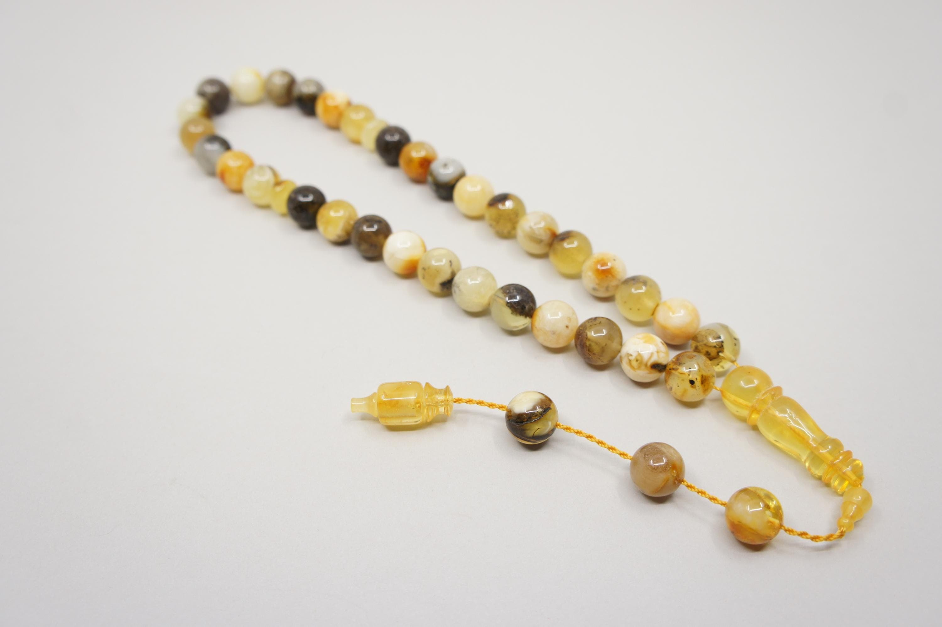 Islamic natural Amber Prayer 33 Round Beads, Muslim Tasbih Misbaha, Handmade Rosary #1746 - image 4
